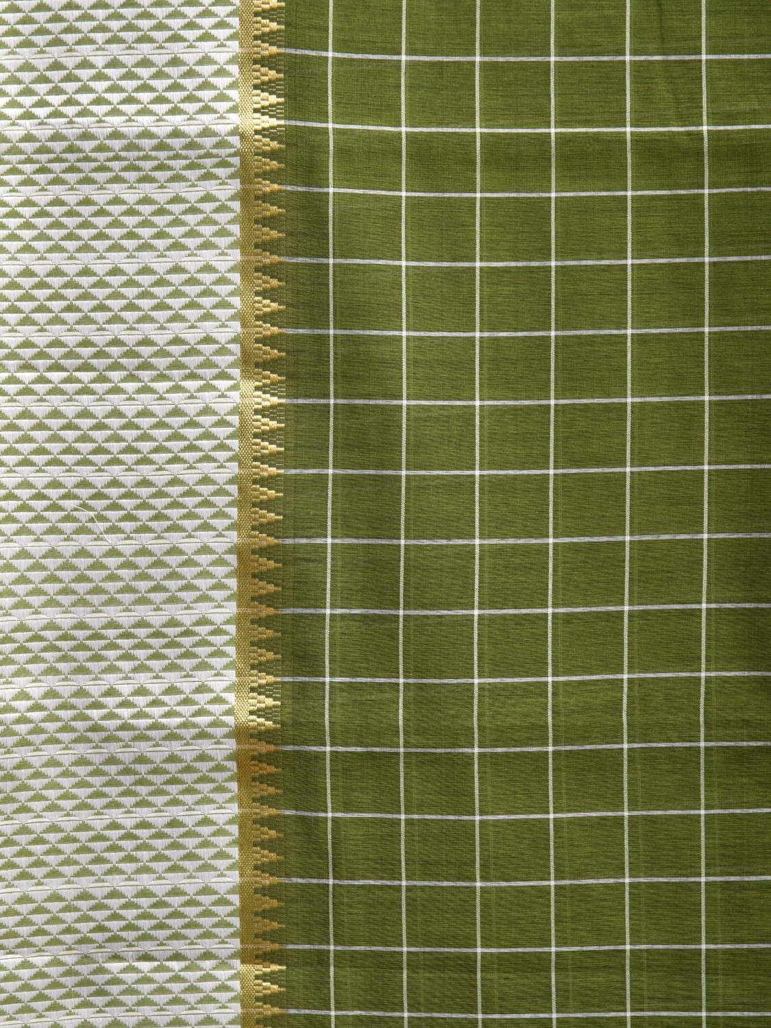 Green Bamboo Cotton Saree with Big Checks Design No Blouse bc0282