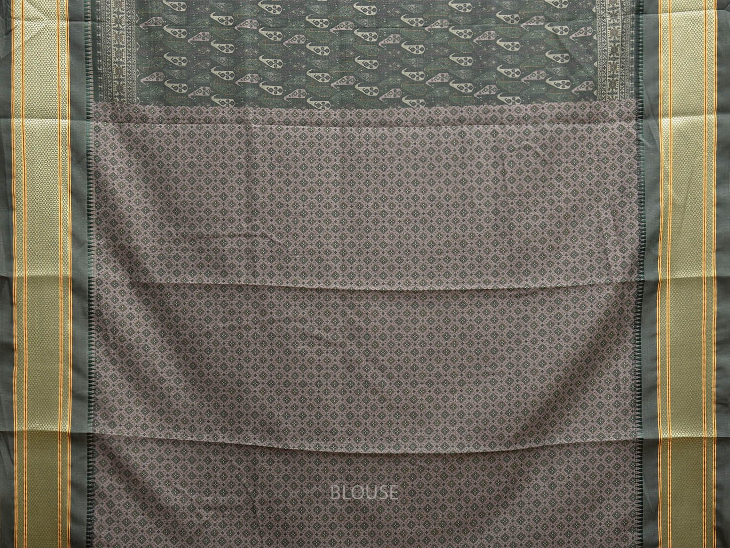 Green Bamboo Cotton Saree with DIgital Print Design bc0661