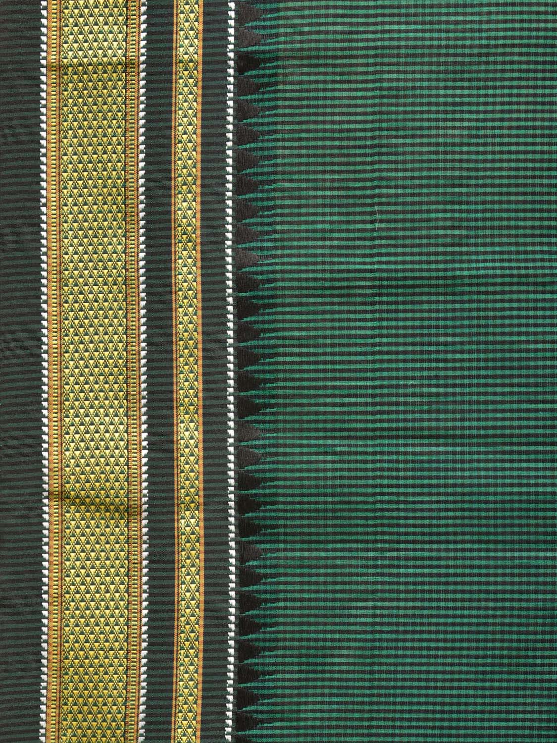 Green Bamboo Cotton Saree with Small Checks Design bc0116