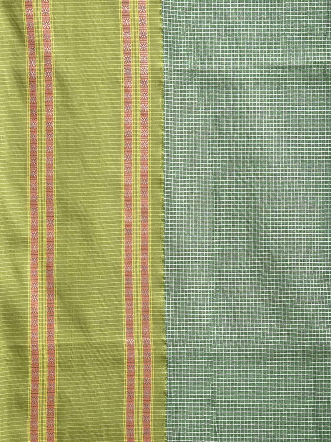 Green Bamboo Cotton Saree with Small Checks Design No Blouse bc0772