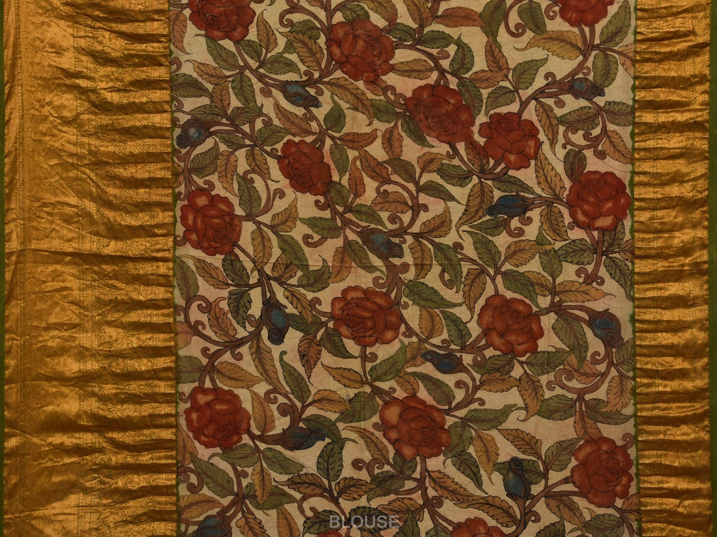 Green Bandhani Kanchipuram Silk Handloom Saree with Kalamkari Hand Painted Pallu and Blouse Design bn0438