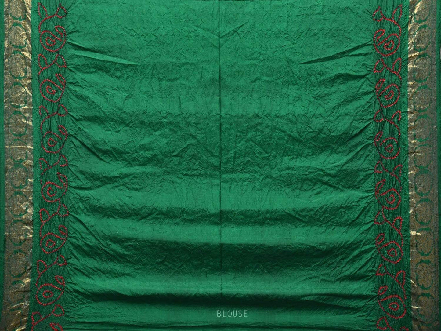 Green Bandhani Kanchipuram Silk Handloom Saree with Mango Buta Design bn0189