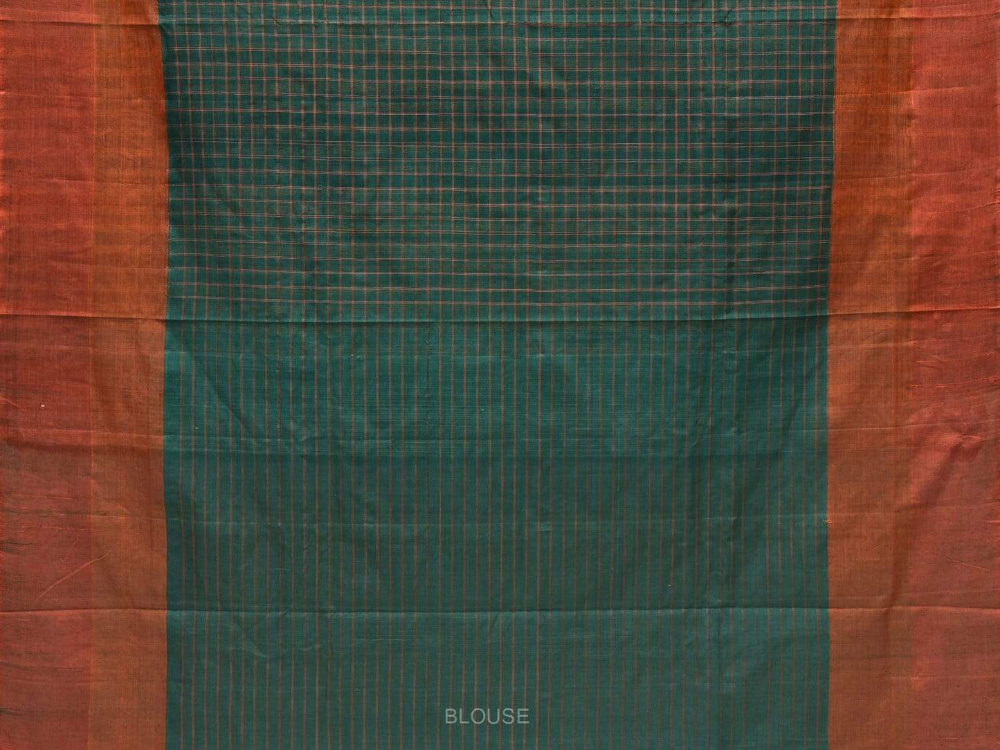 Green Cotton Handloom Saree with All Over Checks Design o0279
