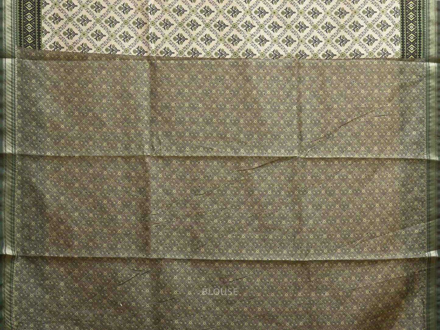 Green Digital Print Blended Cotton Silk Saree with All Over Grill Floral Design o0658