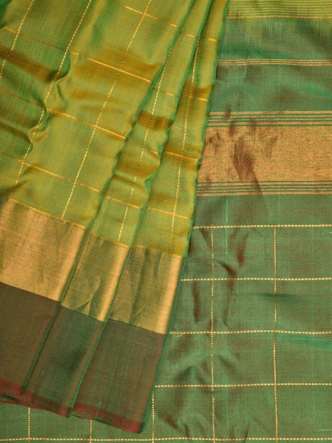 Green Gadwal Silk Handloom Saree with Checks Design g0266