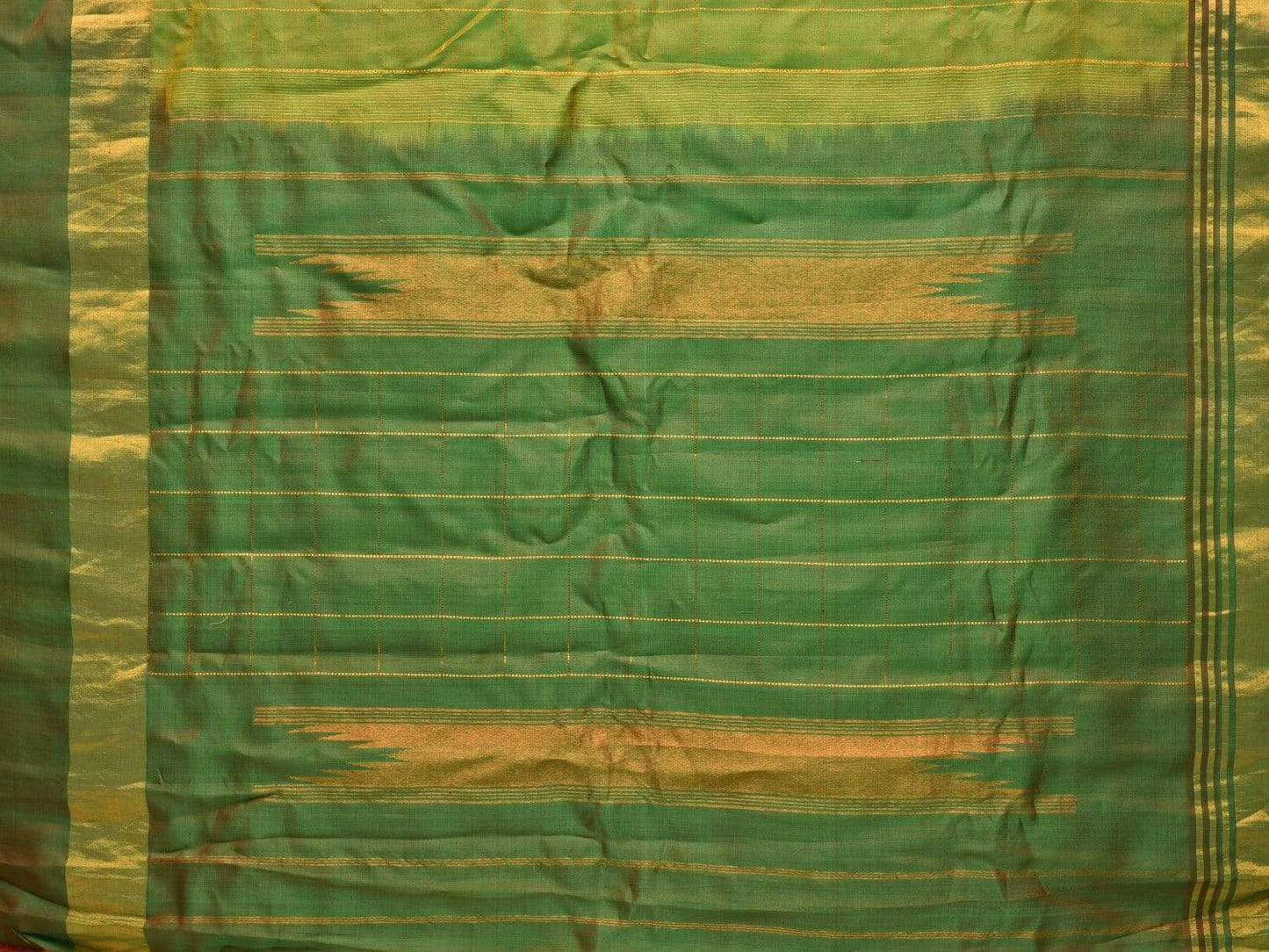 Green Gadwal Silk Handloom Saree with Checks Design g0266