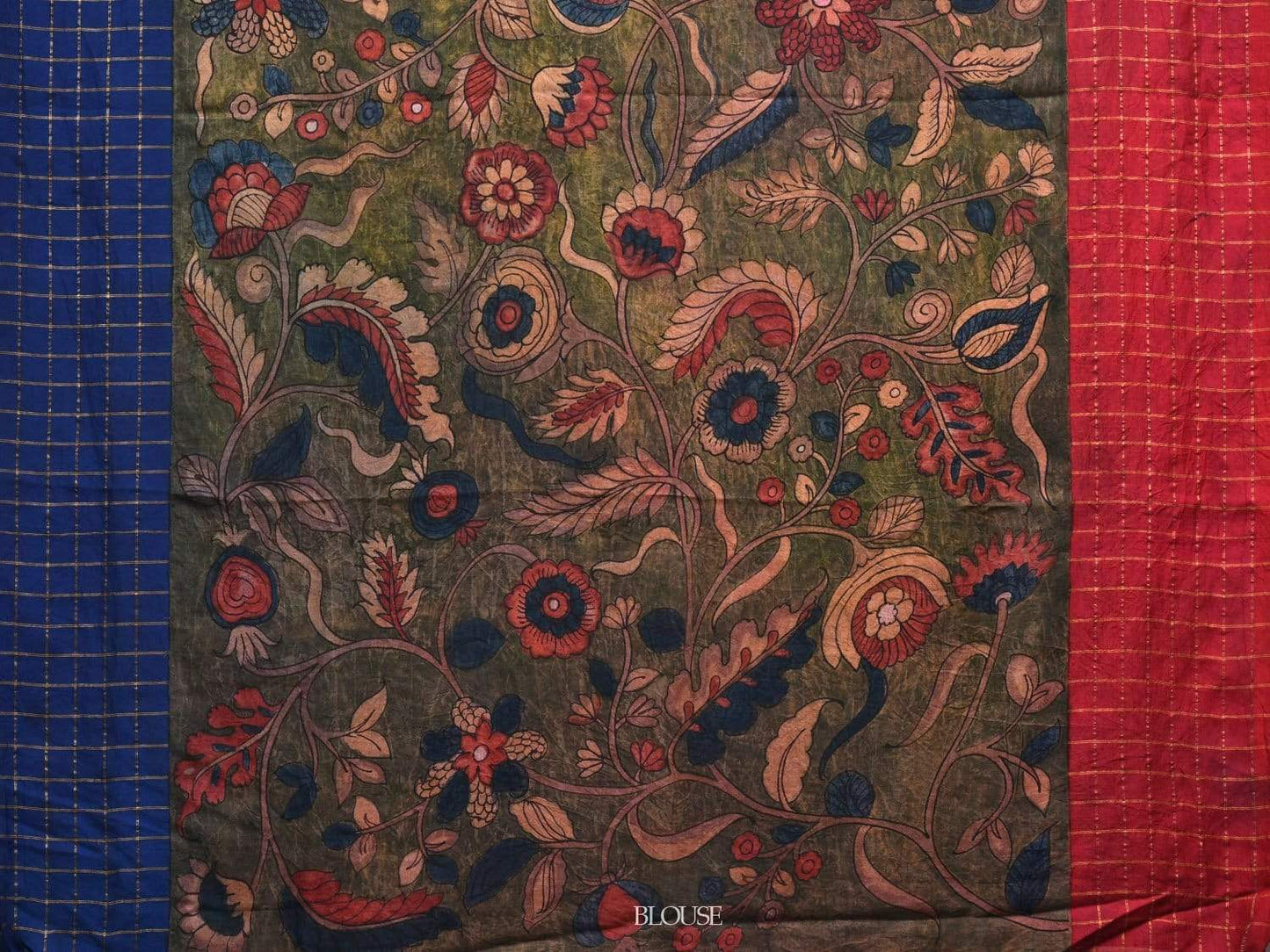 Green Kalamkari Hand Painted Gadwal Silk Handloom Saree with Floral and Ganga-Jamuna Border Design KL0532