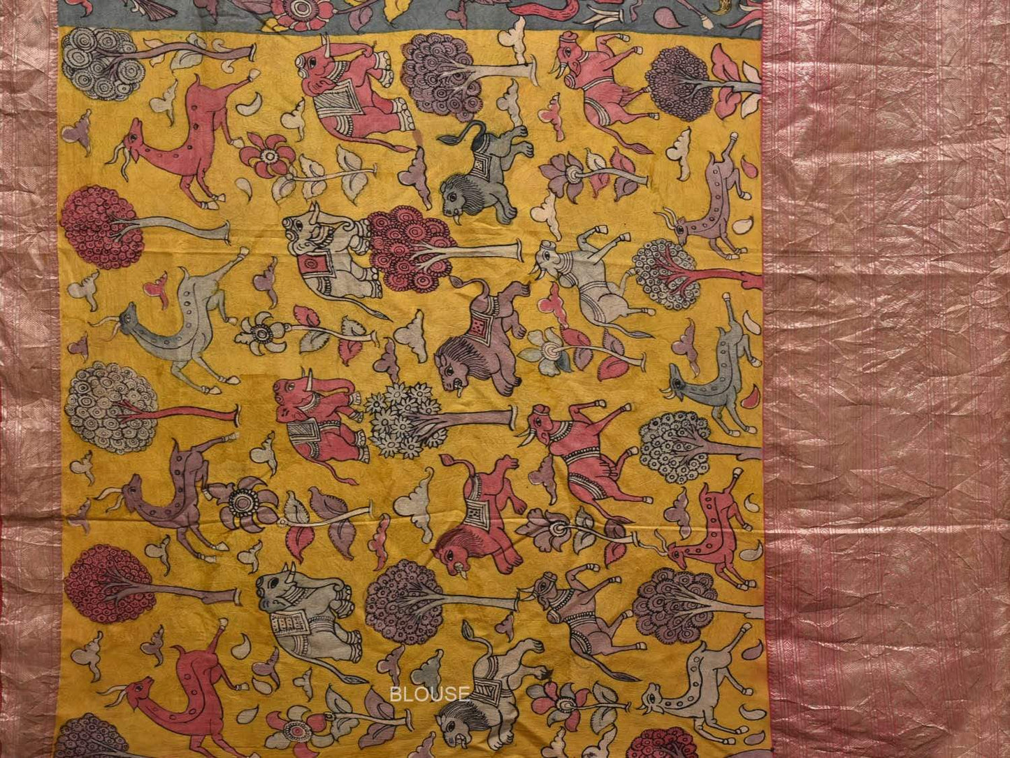 Green Kalamkari Hand Painted Kanchipuram Silk Handloom Saree with Panchatantra Design KL0449