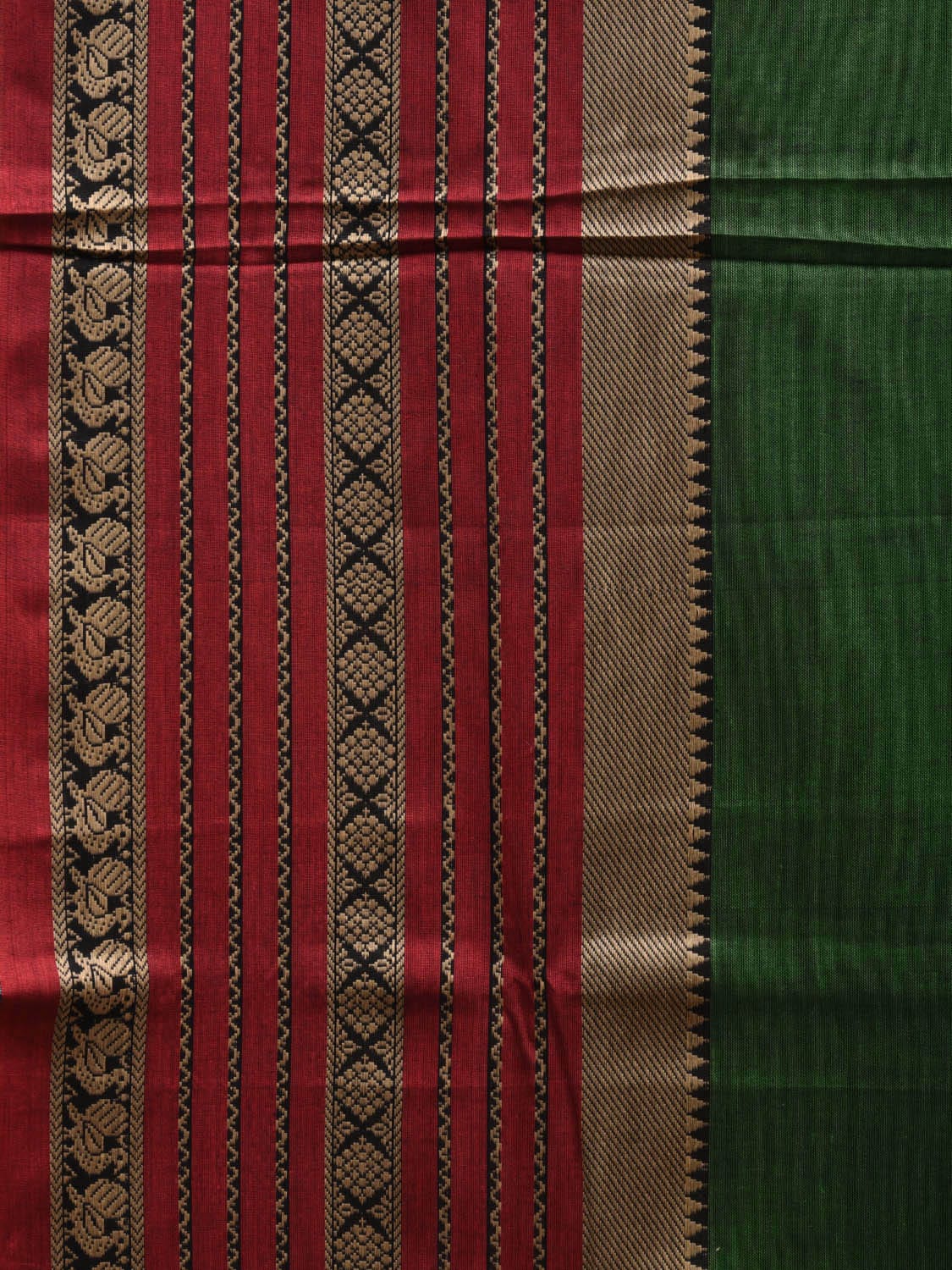 Green Kanchi Cotton Plain Saree wtih One Side Border Design o0320