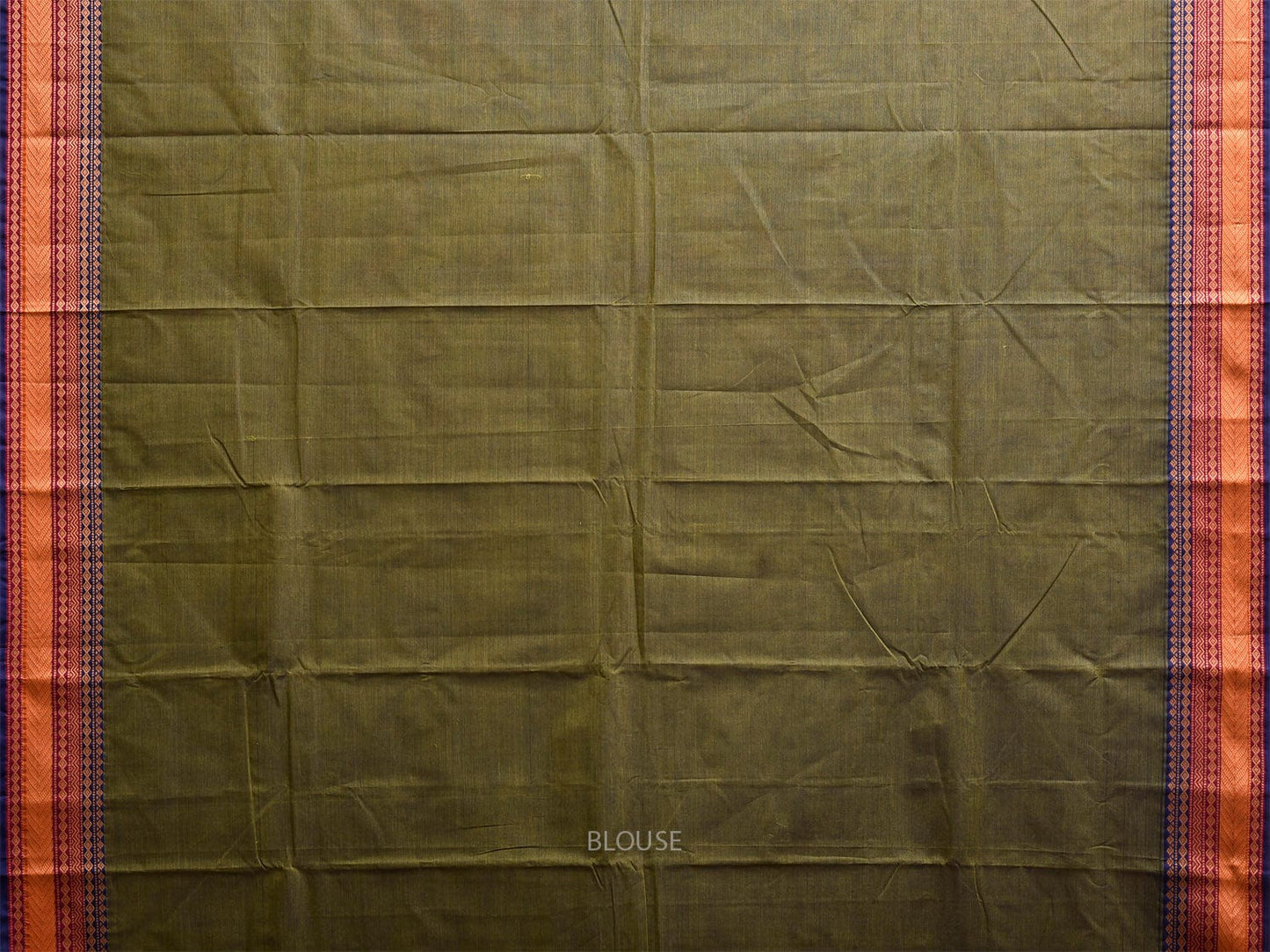 Green Kanchipuram Cotton Plain Saree with Strips and Border Design k0854