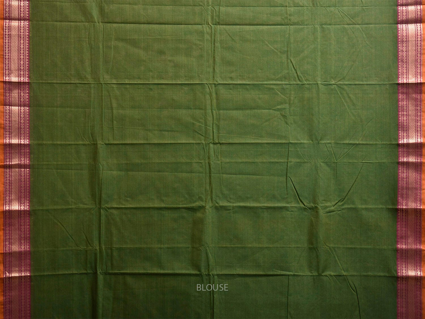 Green Kanchipuram Cotton Plain Saree with Strips and Border Design k0857