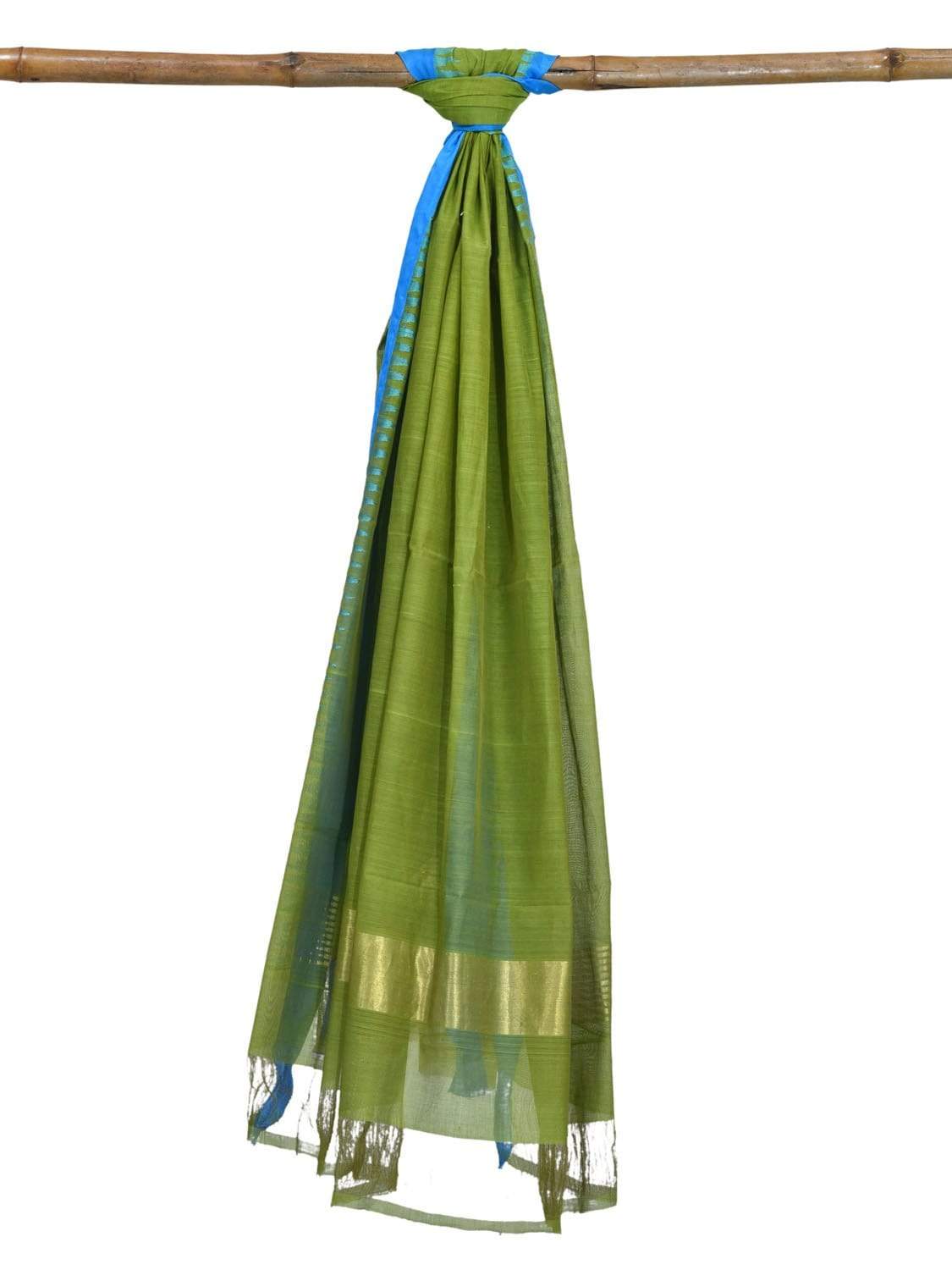 Green Khadi Cotton Handloom Dupatta with Silk Temple Border ds1855