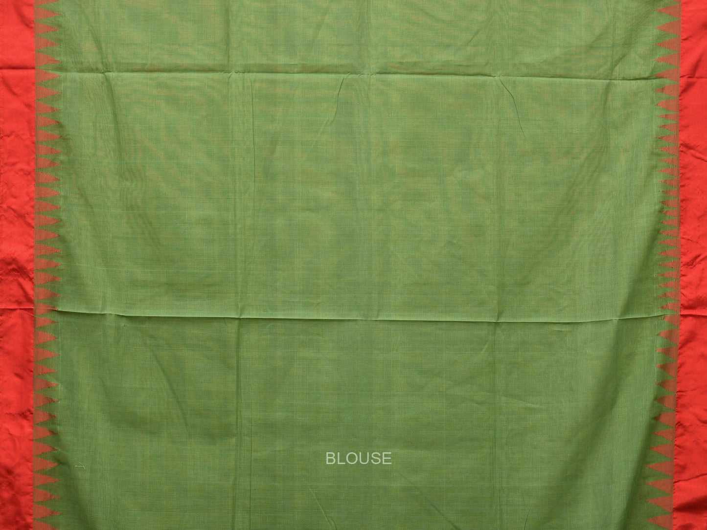 Green Khadi Cotton Handloom Plain Saree with Temple Border Design kh0601