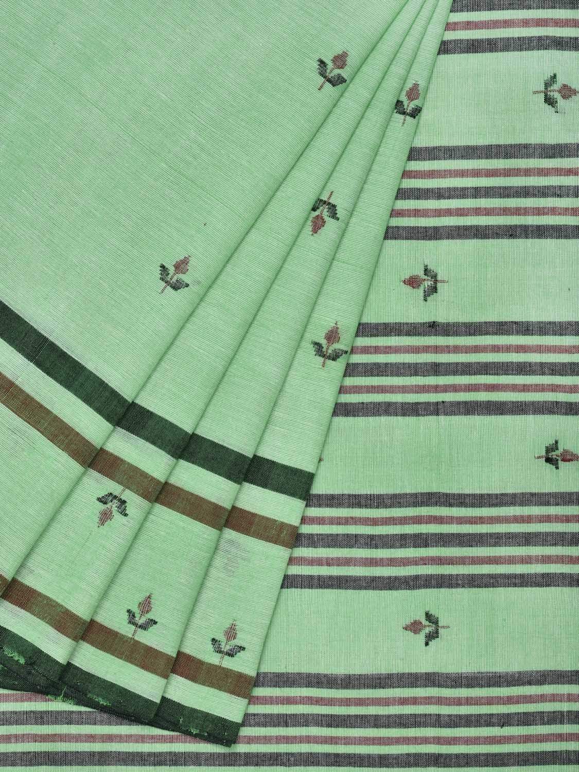 Green Khadi Cotton Handloom Saree with Jamdani Buta Design kh0451