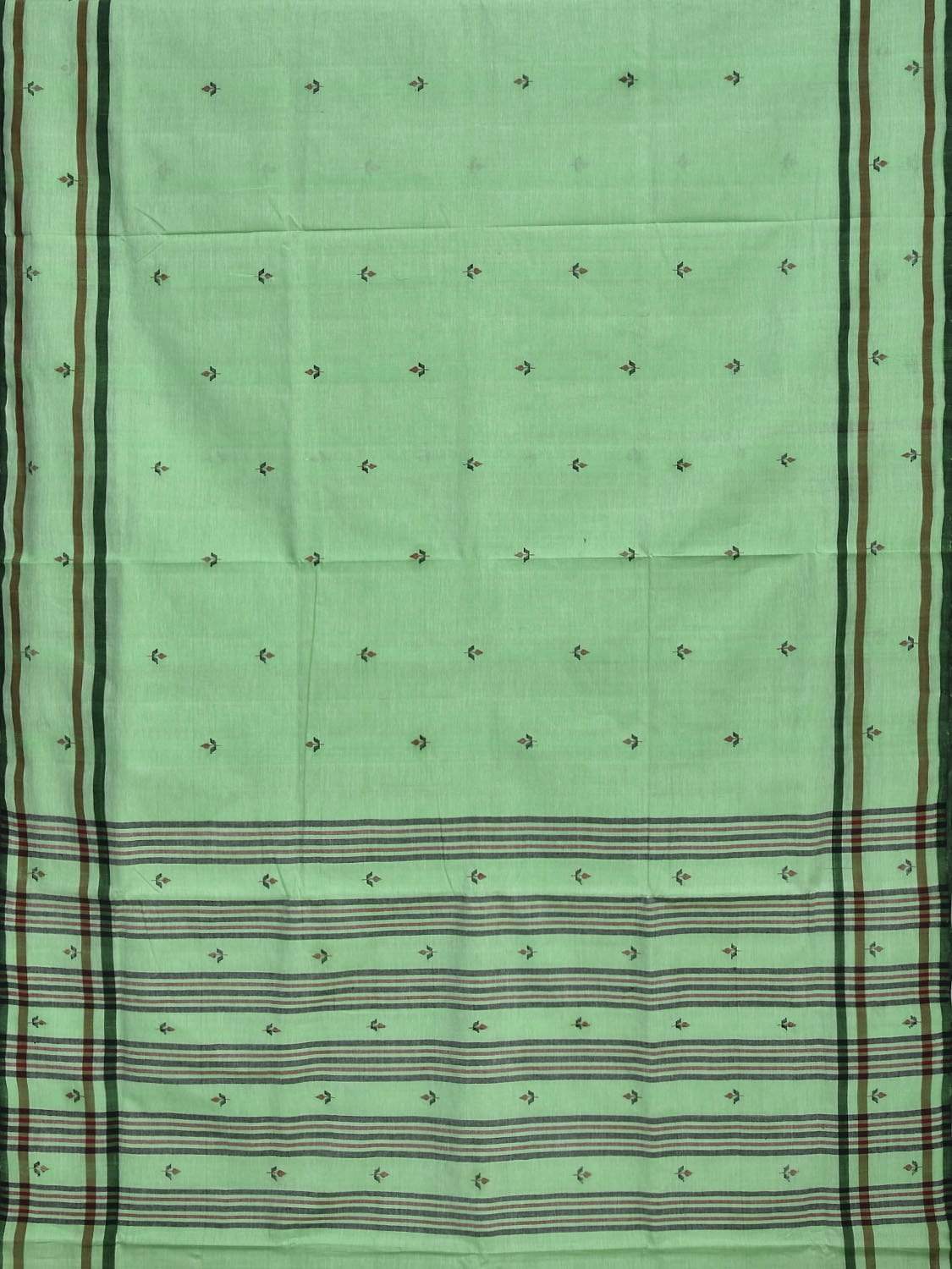 Green Khadi Cotton Handloom Saree with Jamdani Buta Design kh0451