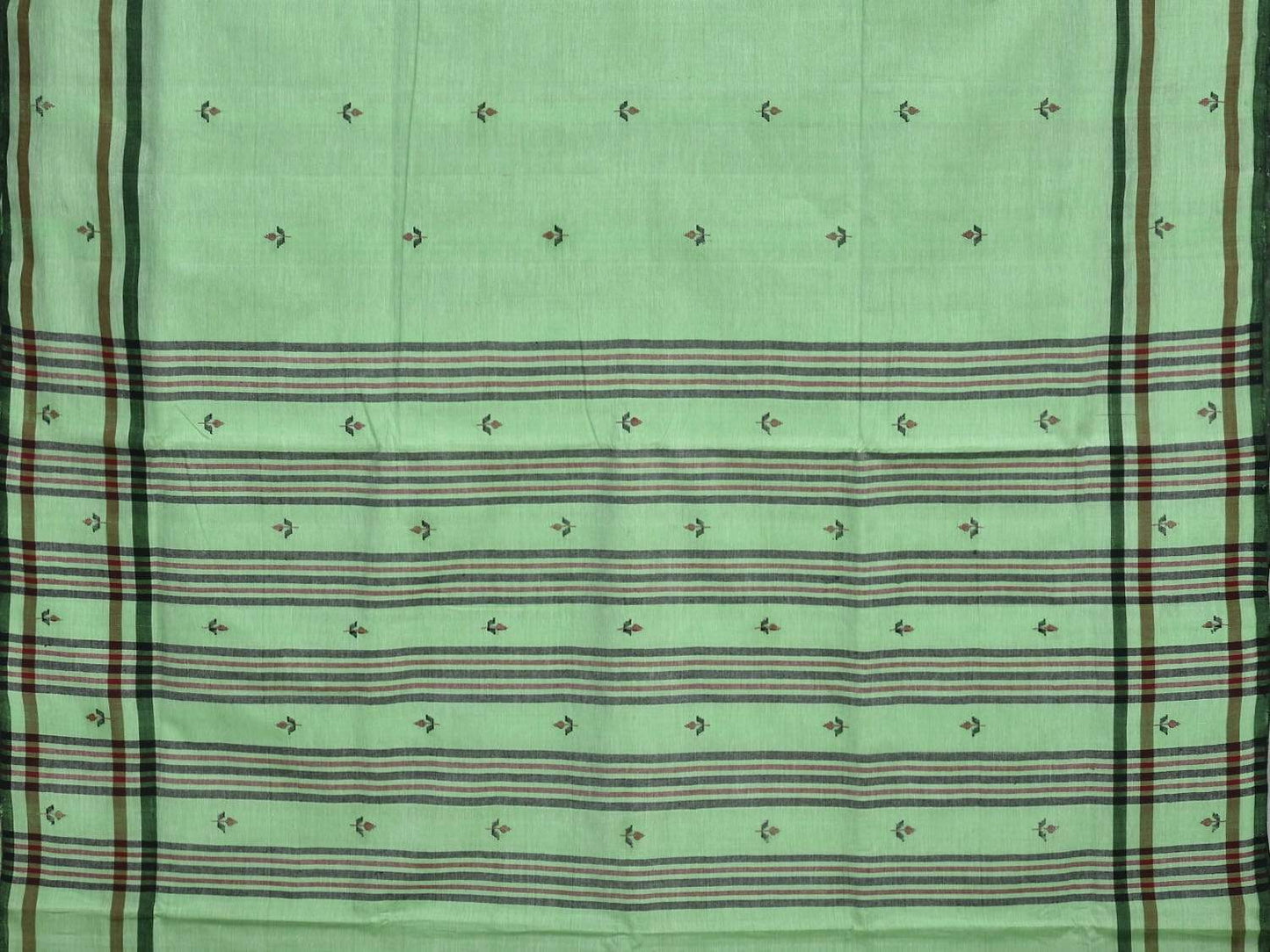 Green Khadi Cotton Handloom Saree with Jamdani Buta Design kh0451
