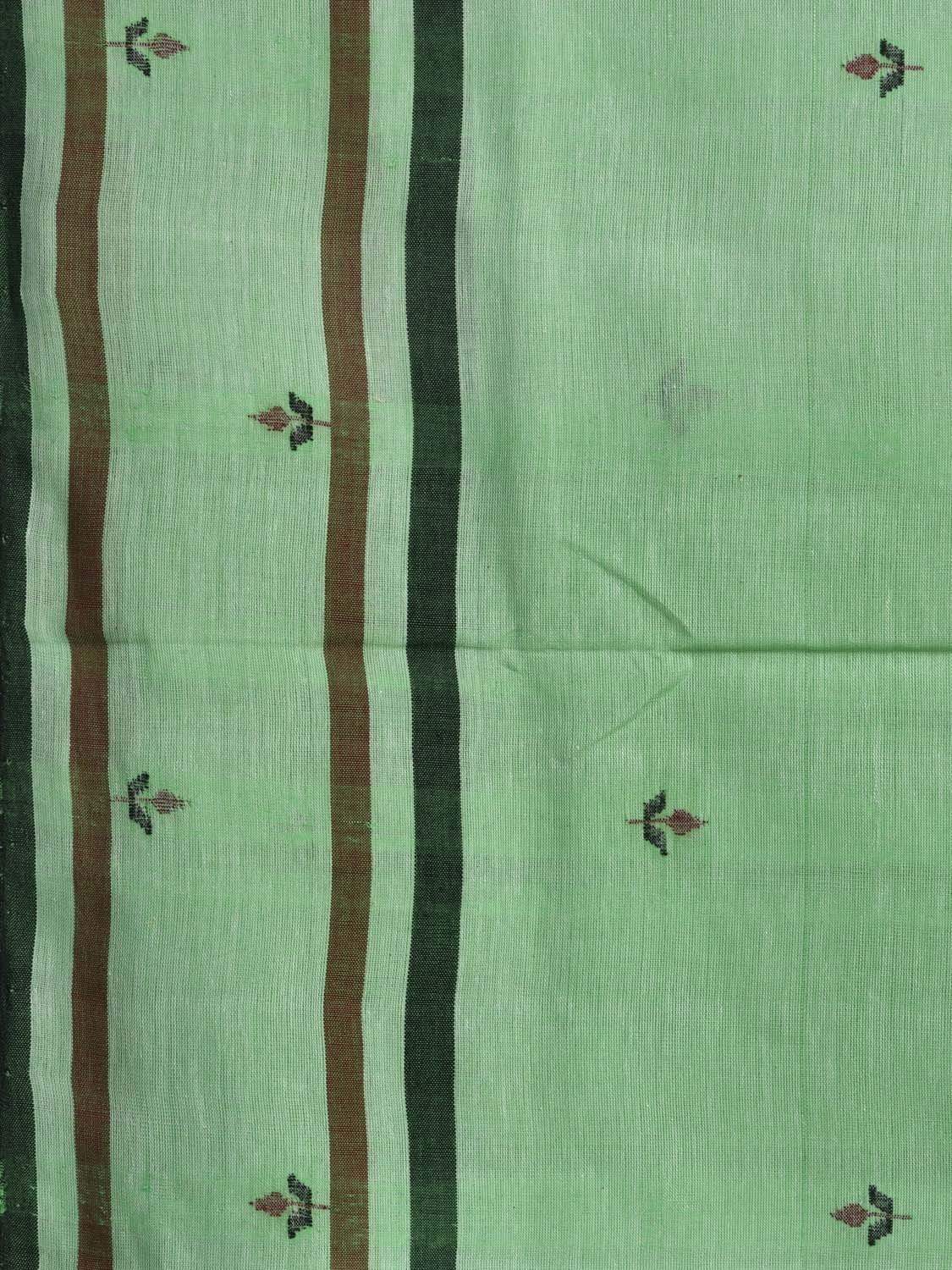 Green Khadi Cotton Handloom Saree with Jamdani Buta Design kh0451