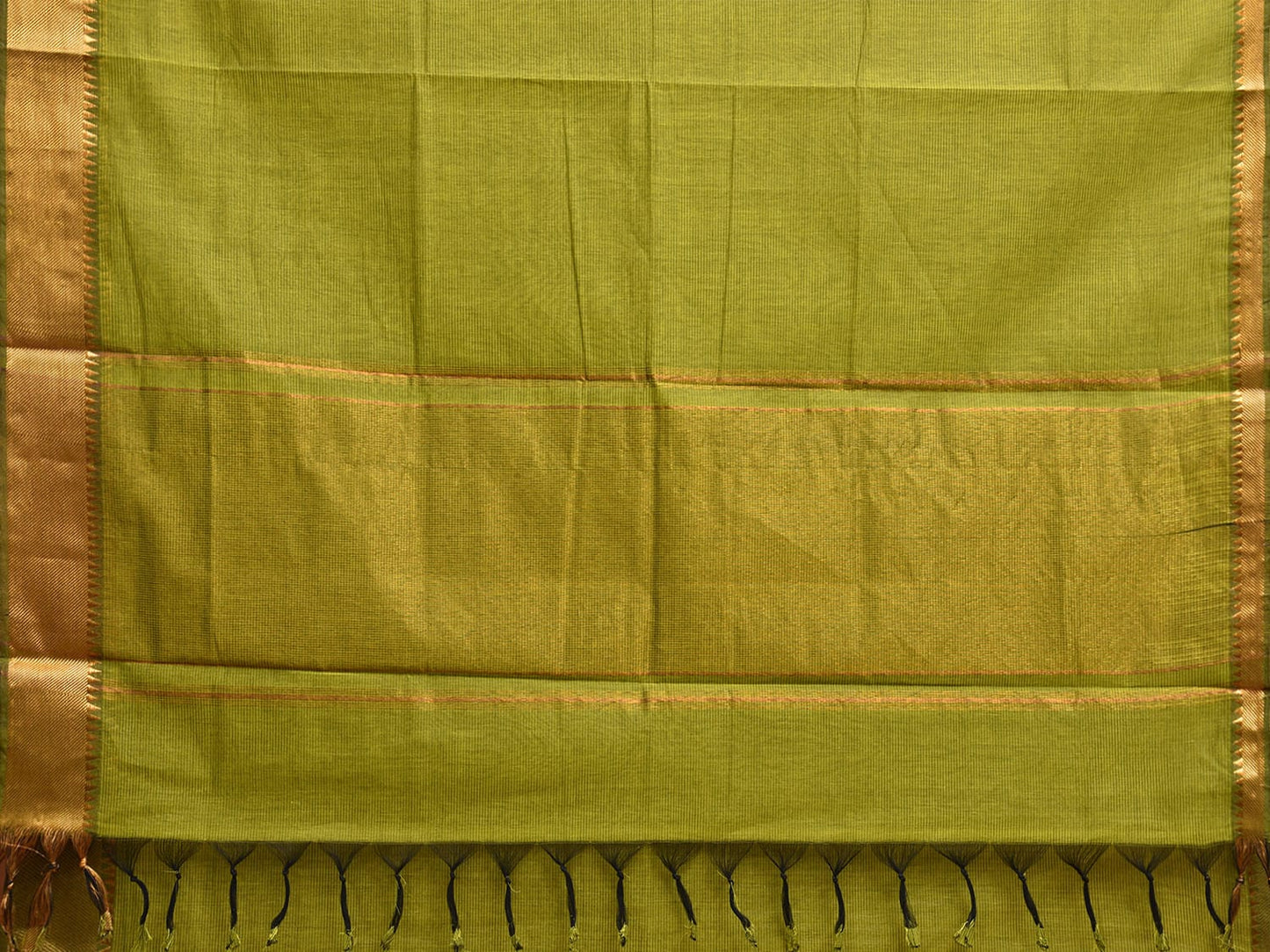 Green Mangalgiri Cotton Handloom Saree with Strips Design and Small Temple Border Design No Blouse mn0100