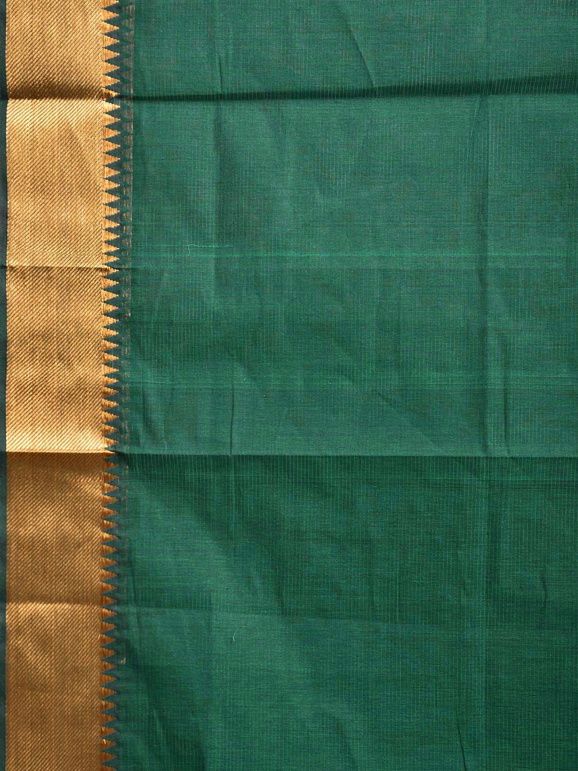 Green Mangalgiri Cotton Handloom Saree with Strips Design and Small Temple Border No Blouse mn0085