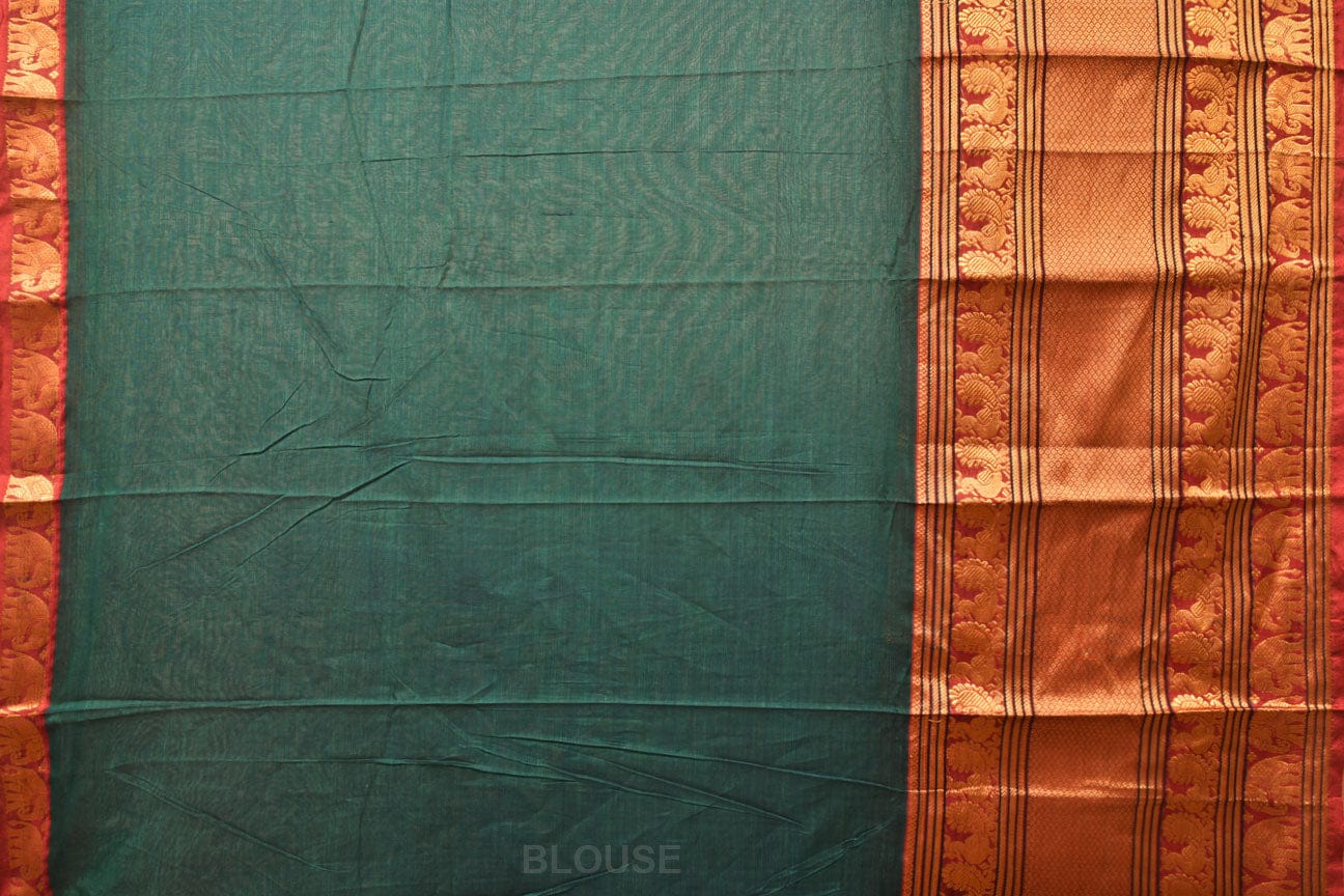 Green Narayanpet Cotton Handloom Saree with Big Border Design np0719