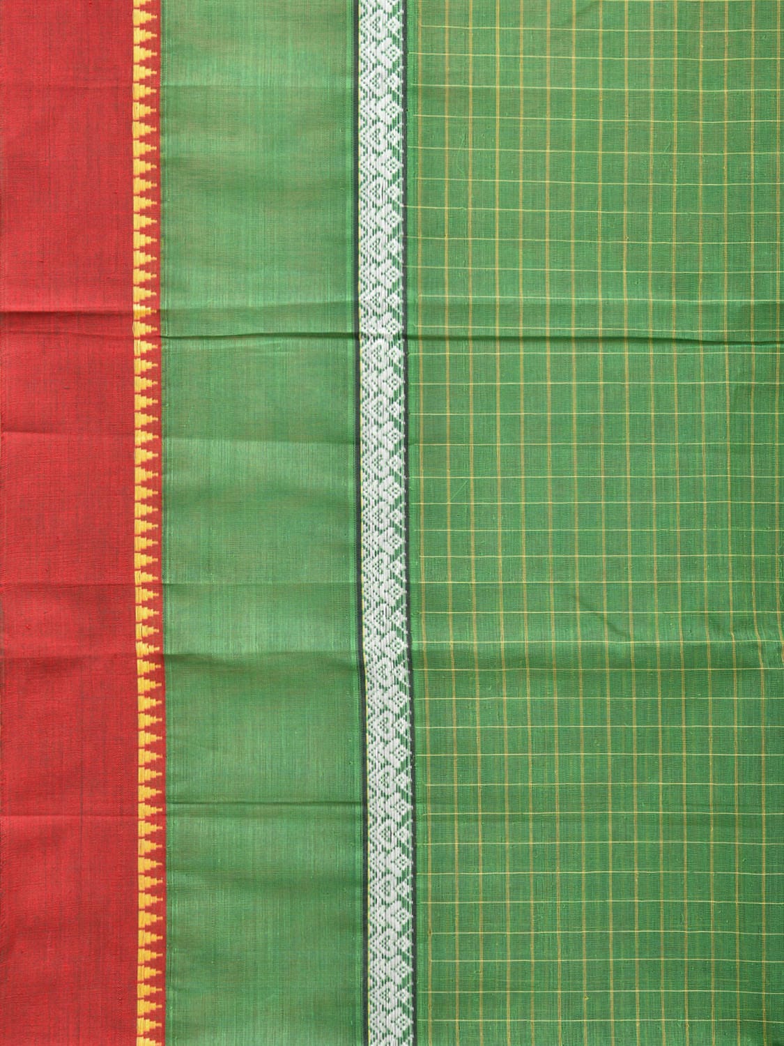 Green Narayanpet Cotton Handloom Saree with Checks and Big Border Design No Blouse np0704