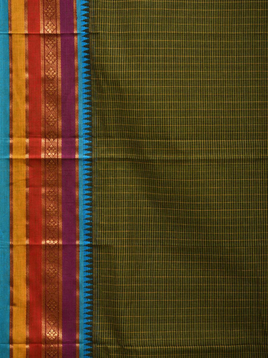 Green Narayanpet Cotton Handloom Saree with Checks Design No Blouse np0455