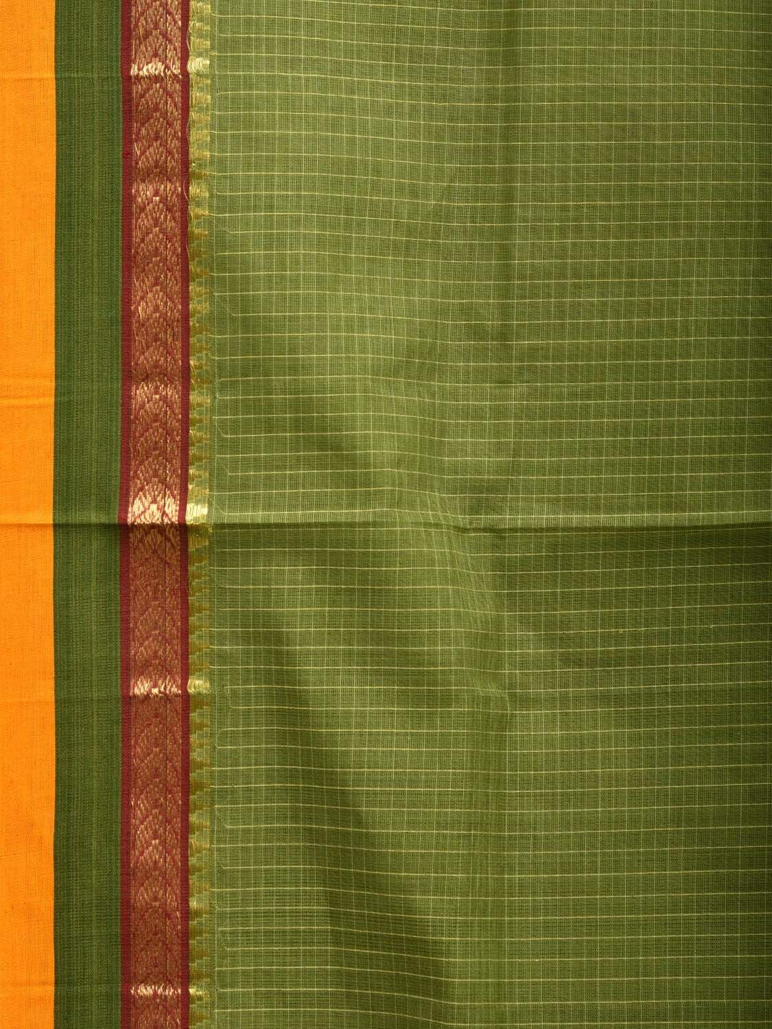 Green Narayanpet Cotton Handloom Saree with Checks Design np0448