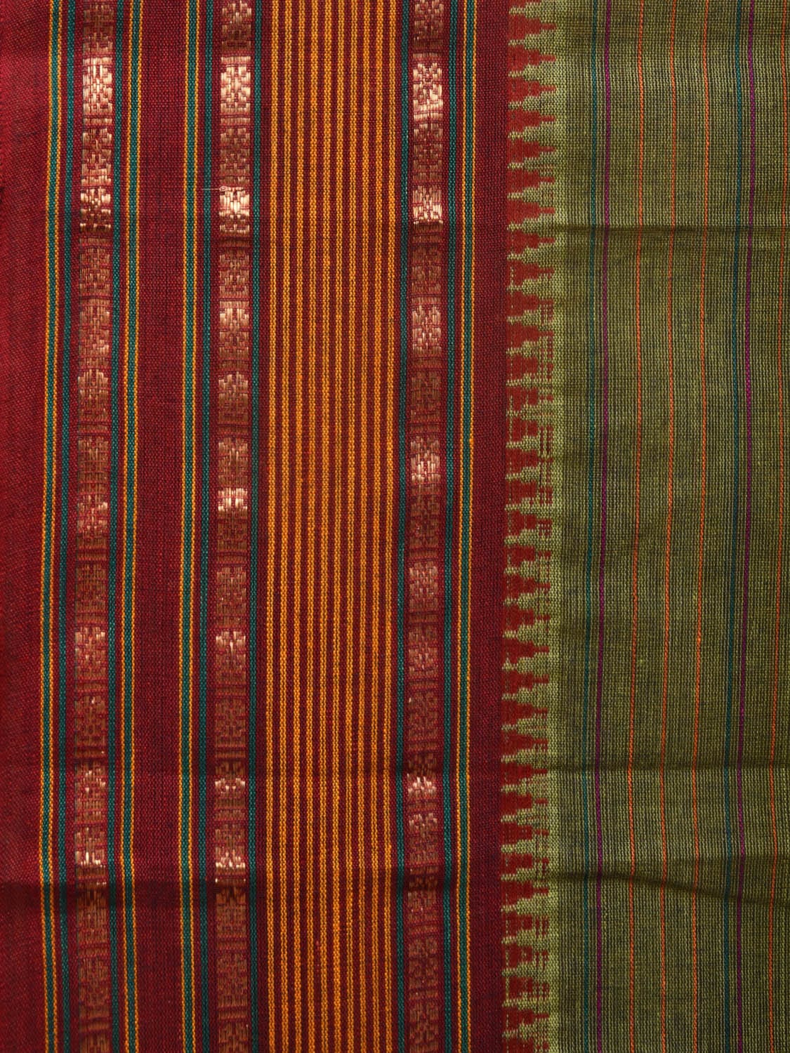 Green Narayanpet Cotton Handloom Saree with Strips Design No Blouse np0804