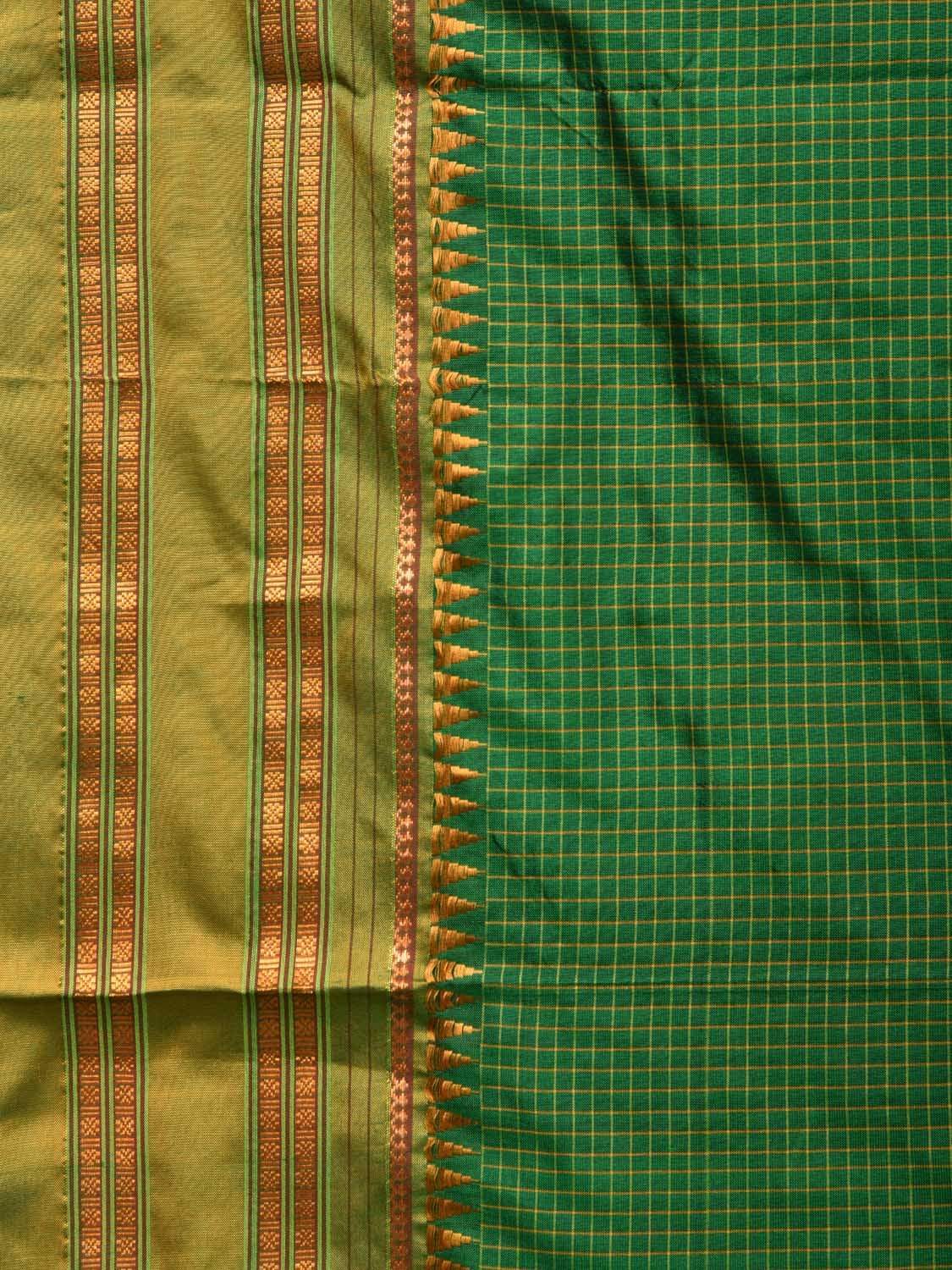 Green Narayanpet Silk Handloom Saree with Checks Design No Blouse np0387