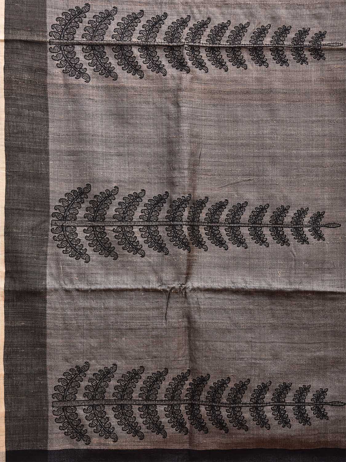 Grey and Black Tussar Saree with Strips Body and Pallu Design o0554
