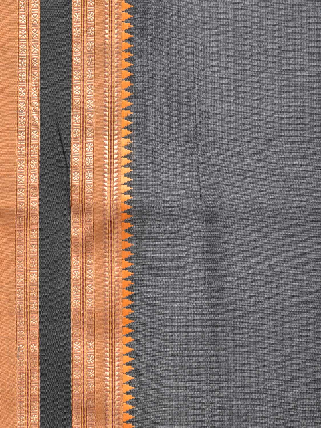 Grey and Mustard Bamboo Cotton Plain Saree with Small Tmeple Border Design No Blouse bc0153