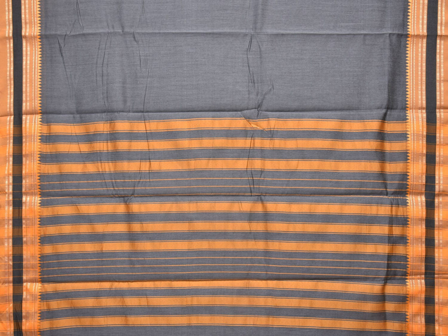 Grey and Mustard Bamboo Cotton Plain Saree with Small Tmeple Border Design No Blouse bc0153