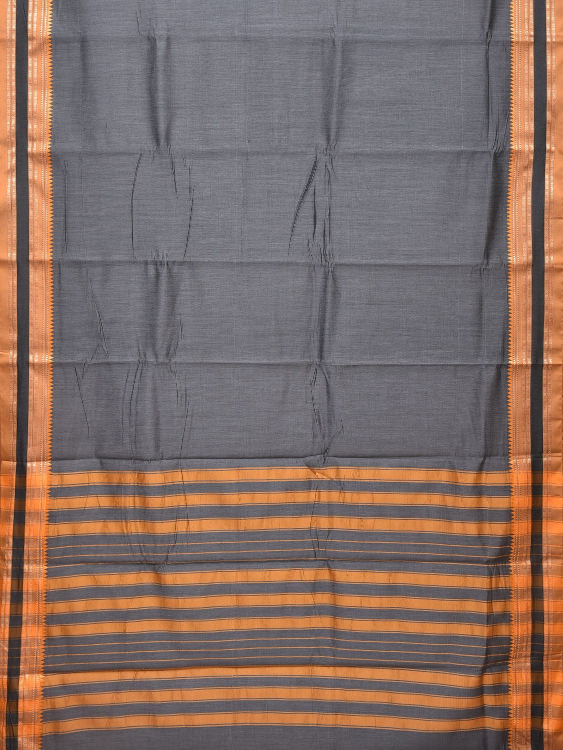 Grey and Mustard Bamboo Cotton Plain Saree with Small Tmeple Border Design No Blouse bc0153