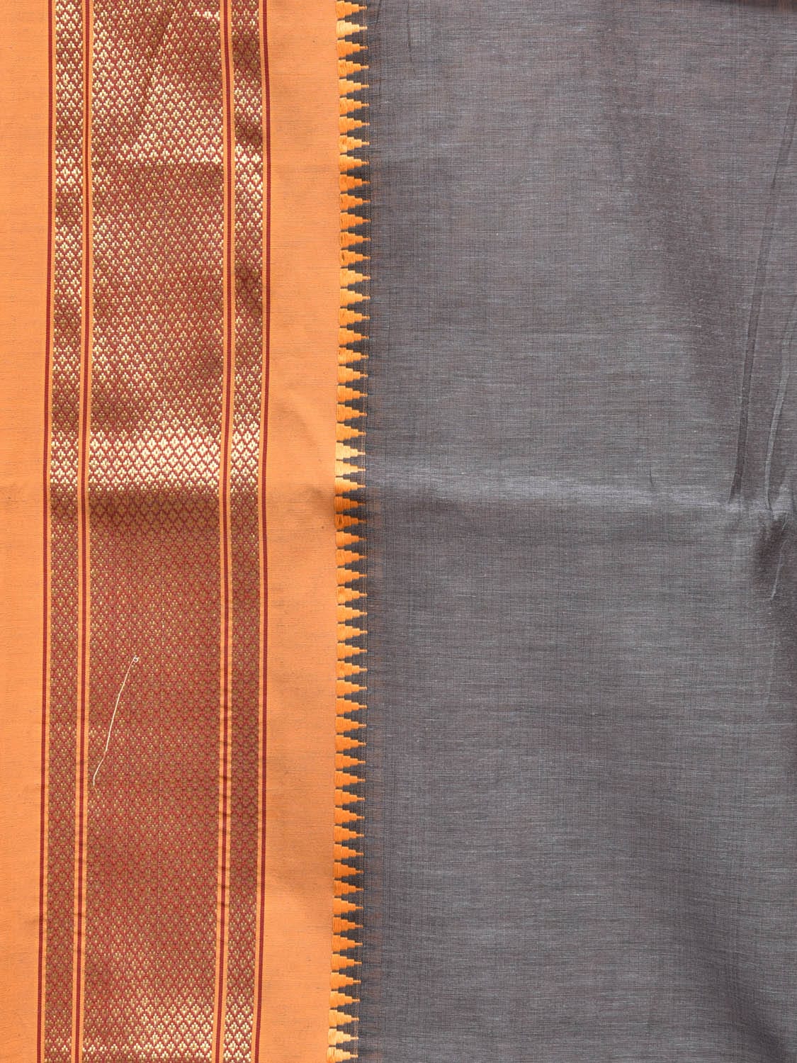 Grey and Mustard Bamboo Cotton Plain Saree with Zari Border Design bc0096