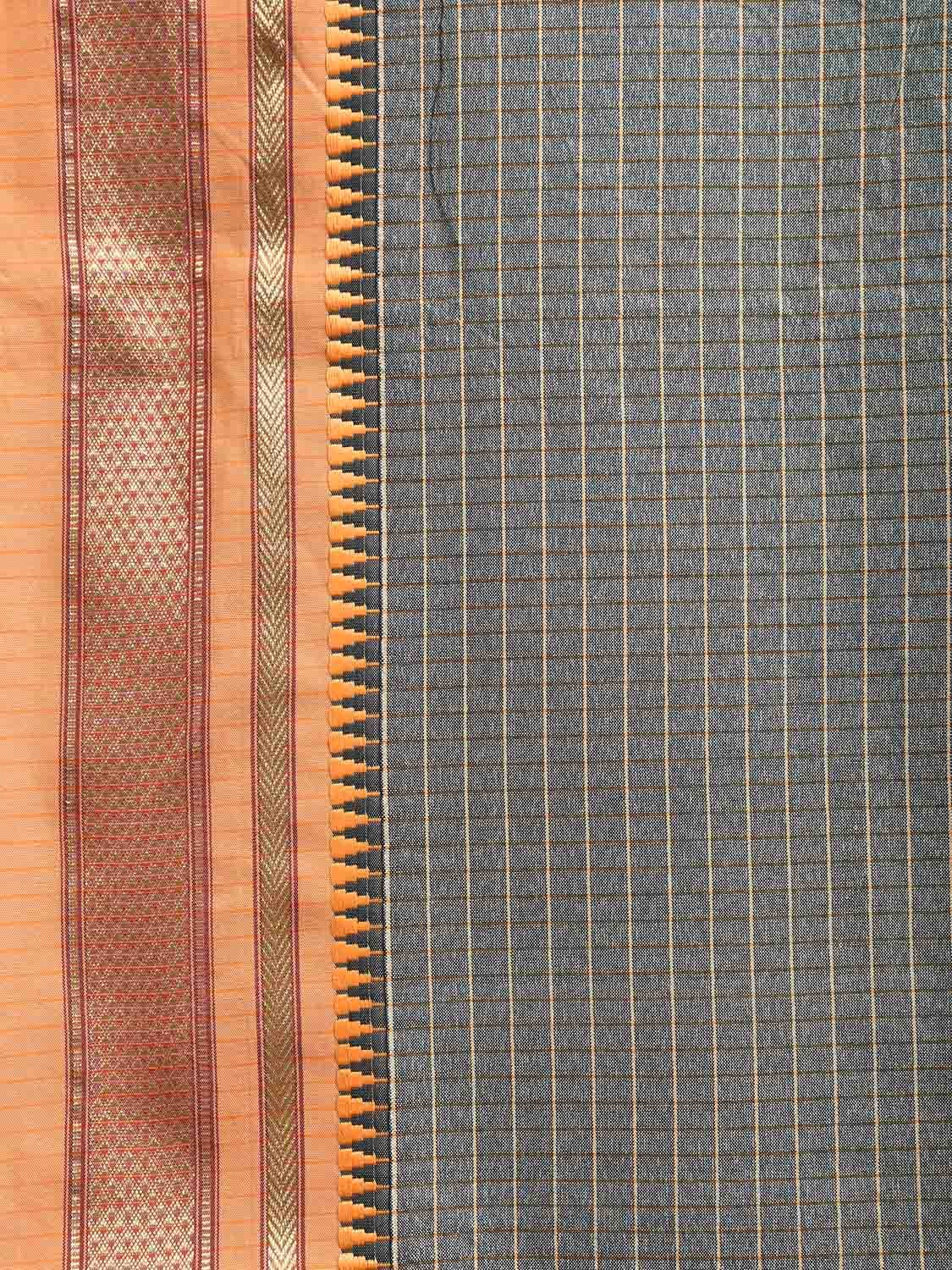 Grey and Mustard Bamboo Cotton Viscose Silk Saree with Checks and Contrast Pallu Design No Blouse bc0581