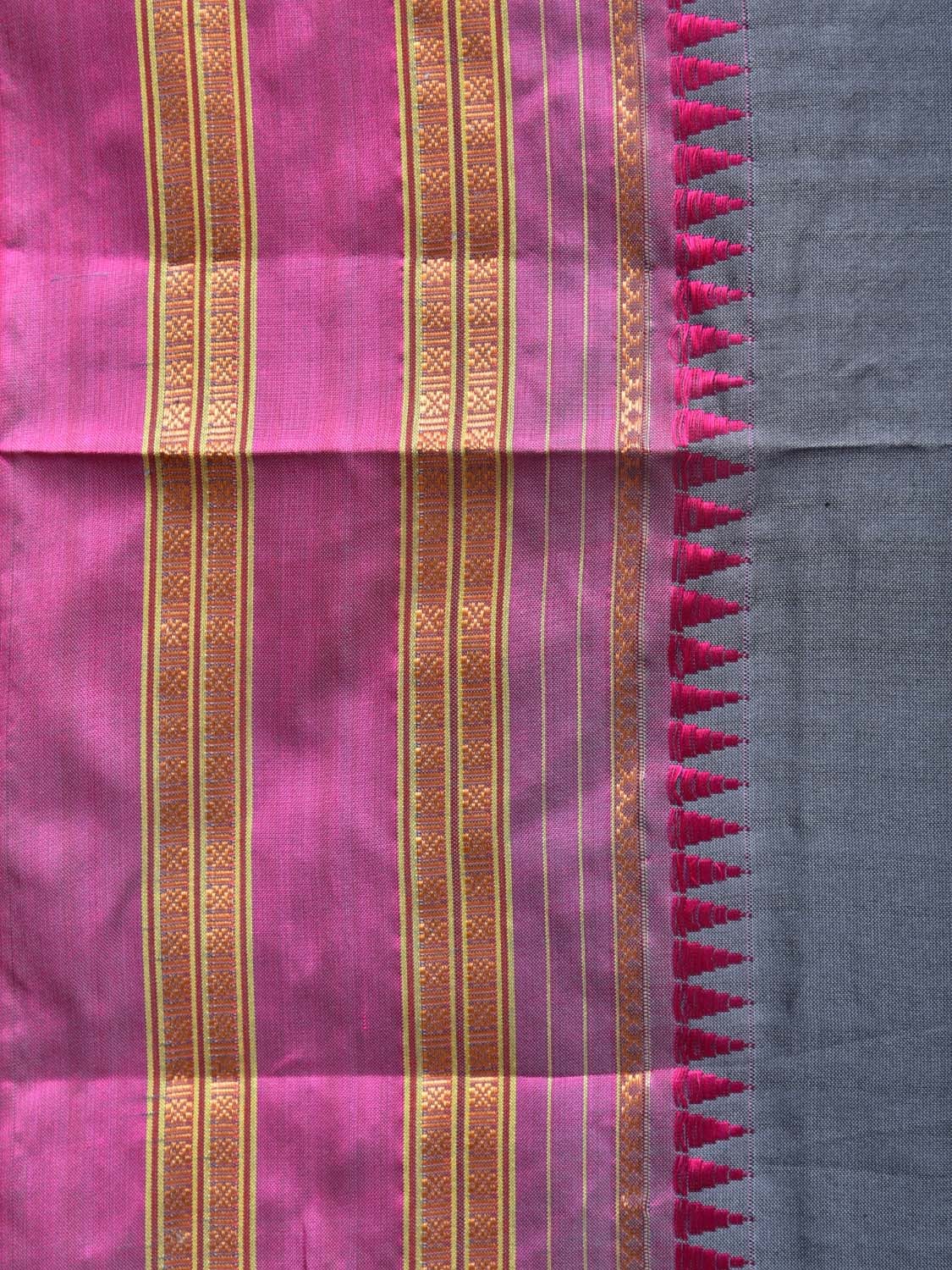 Grey and Pink Narayanpet Silk Handloom Plain Saree with Border Design No Blouse np0765