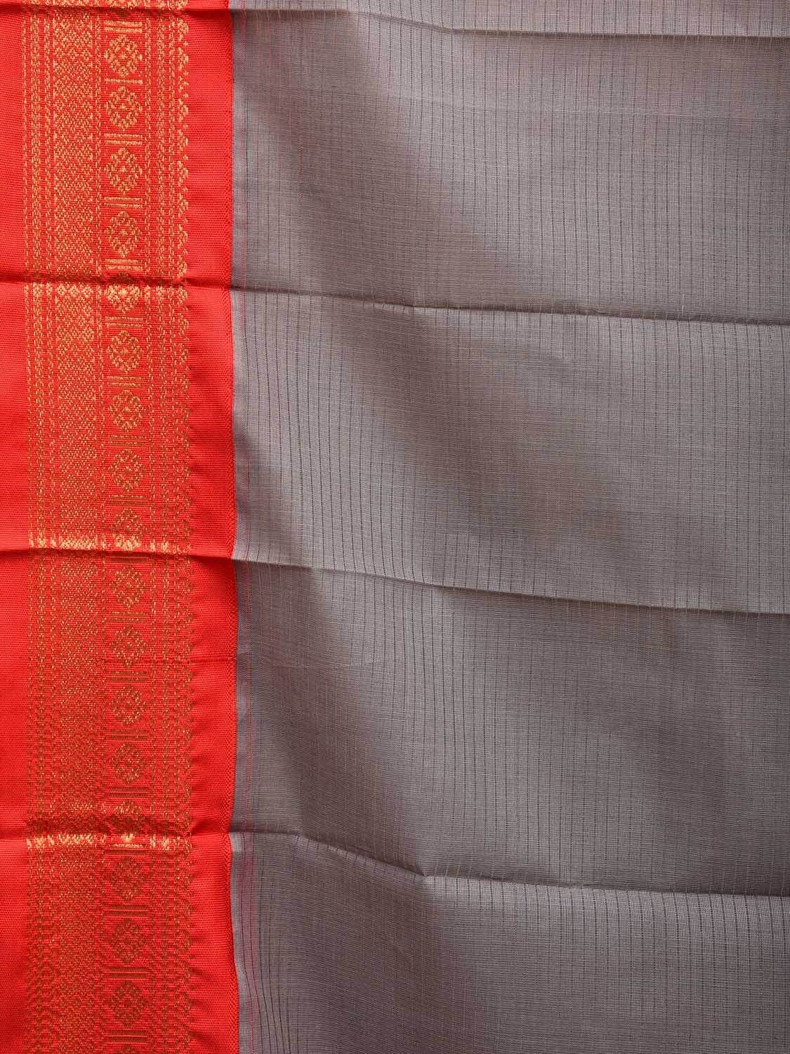 Grey and Red Gadwal Cotton Stripes Saree with Pallu and Border Design No Blouse g0422