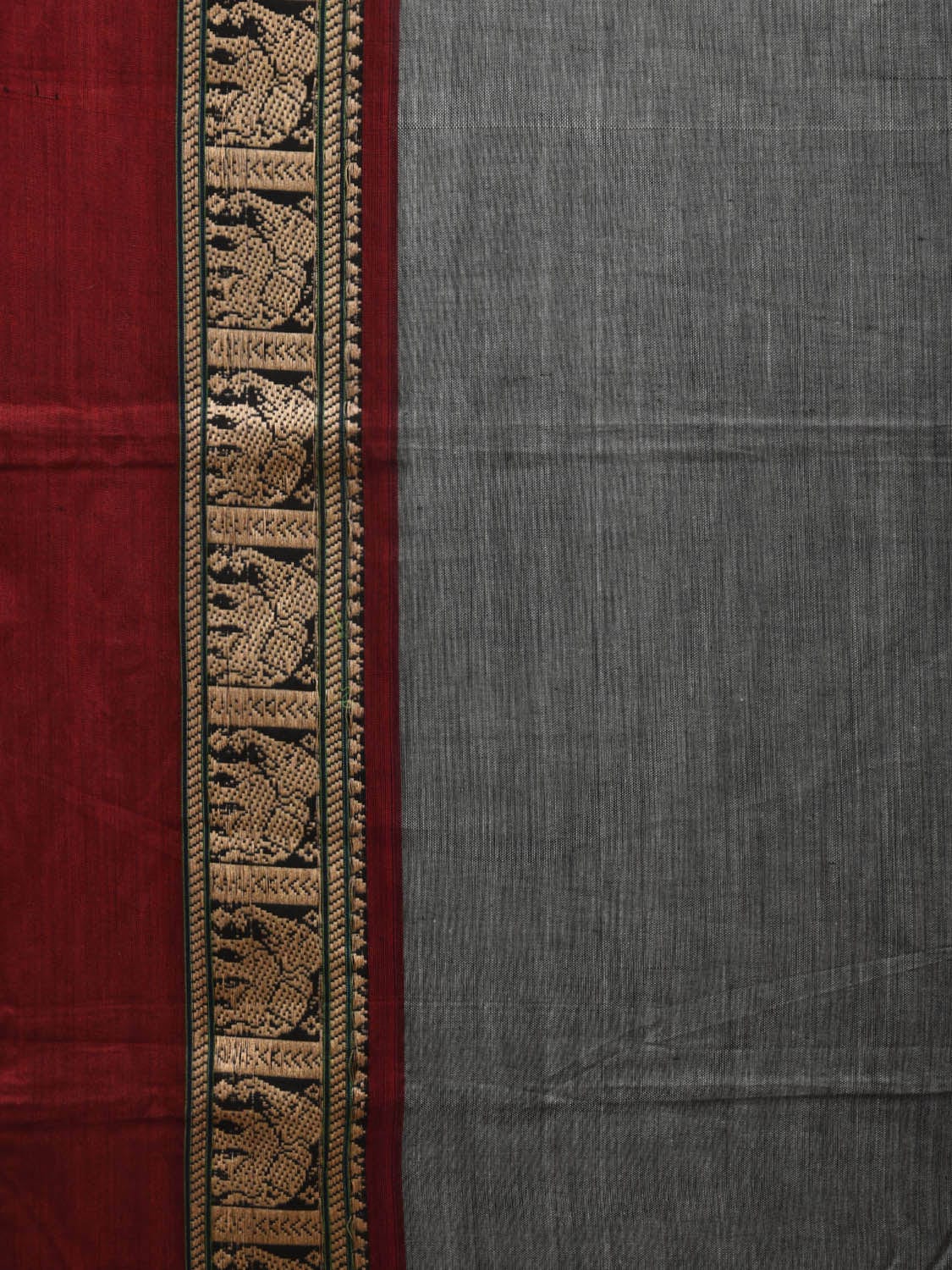 Grey and Red Narayanpet Cotton Saree with Elephant Border Design No Blouse np0895