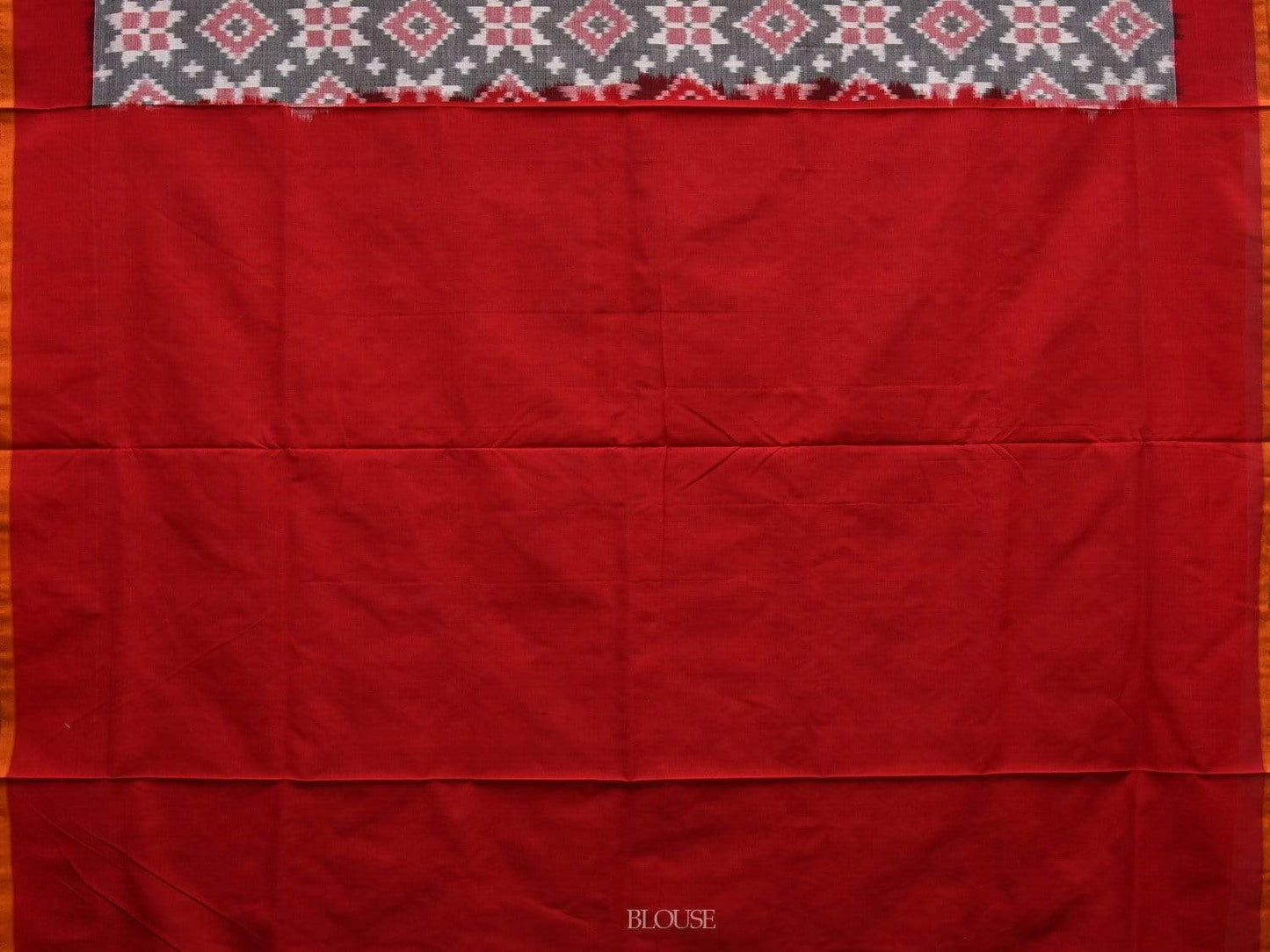 Grey and Red Pochampally Ikat Cotton Handloom Saree with Telia Design i0607
