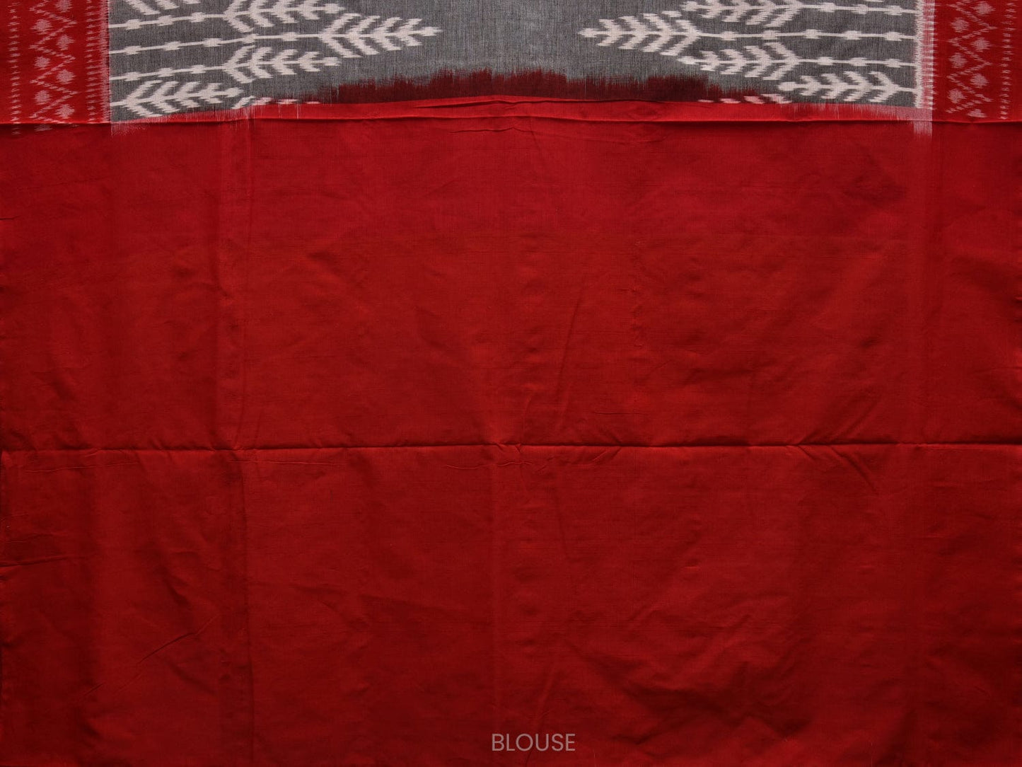 Grey and Red Pochampally Ikat Cotton Handloom Saree with Tree Border Design i0687