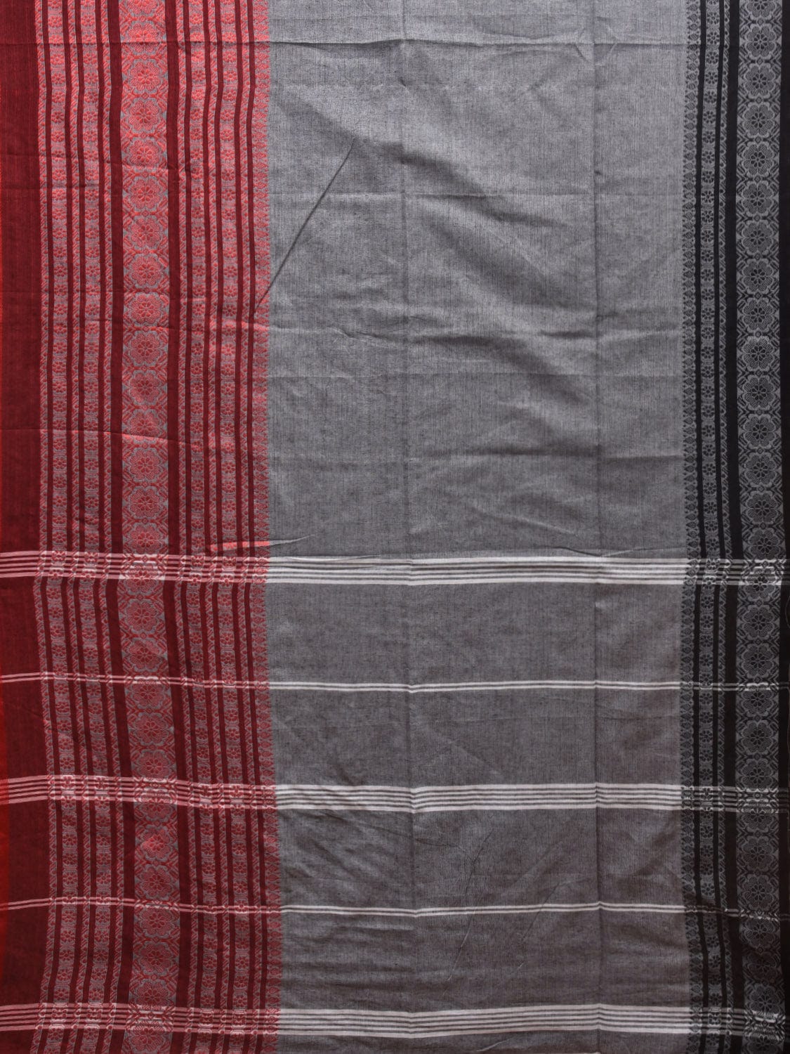 Grey and Red Pure Cotton Jacquard Plain Saree with Big Border Design o0467