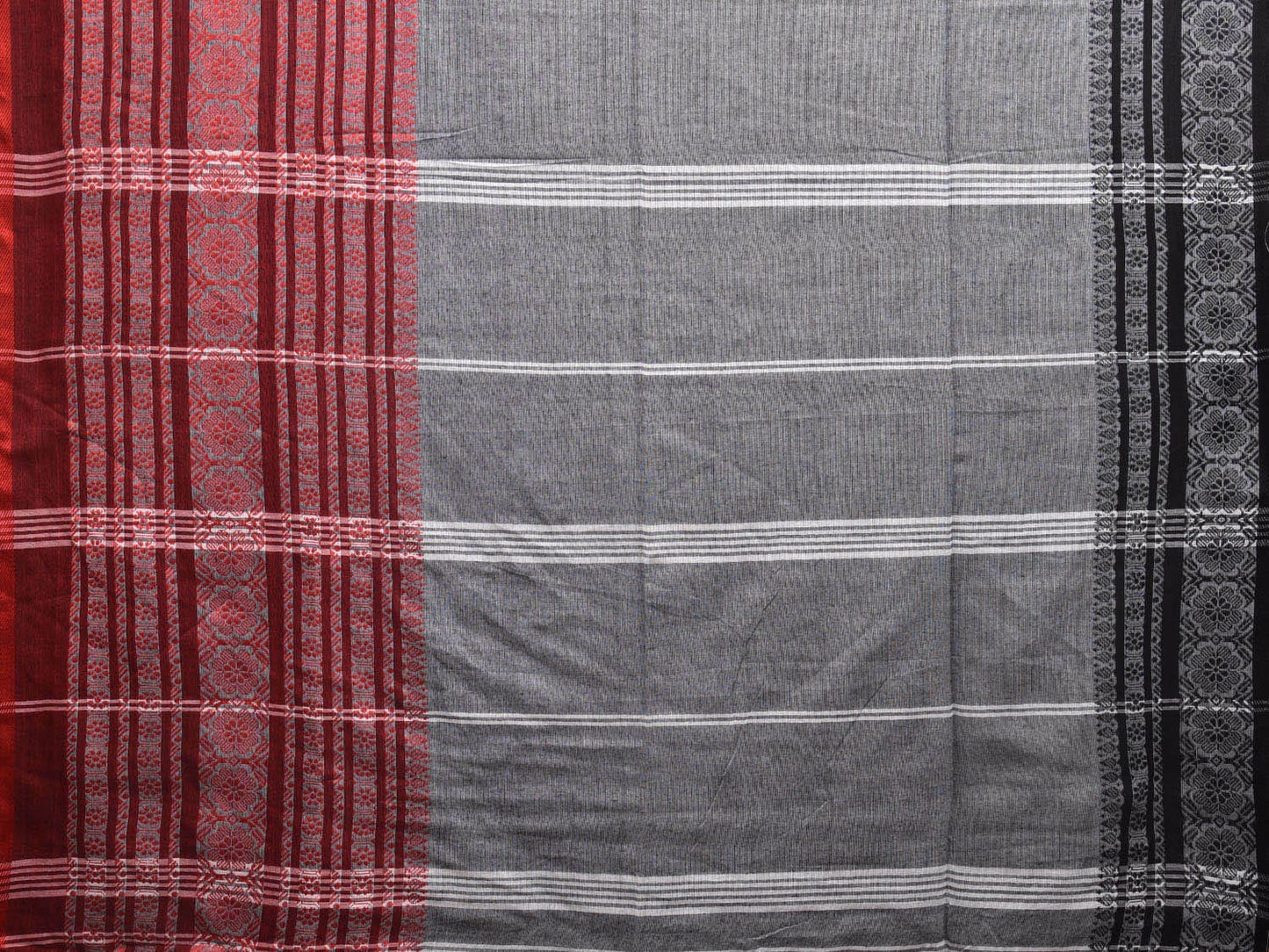 Grey and Red Pure Cotton Jacquard Plain Saree with Big Border Design o0467