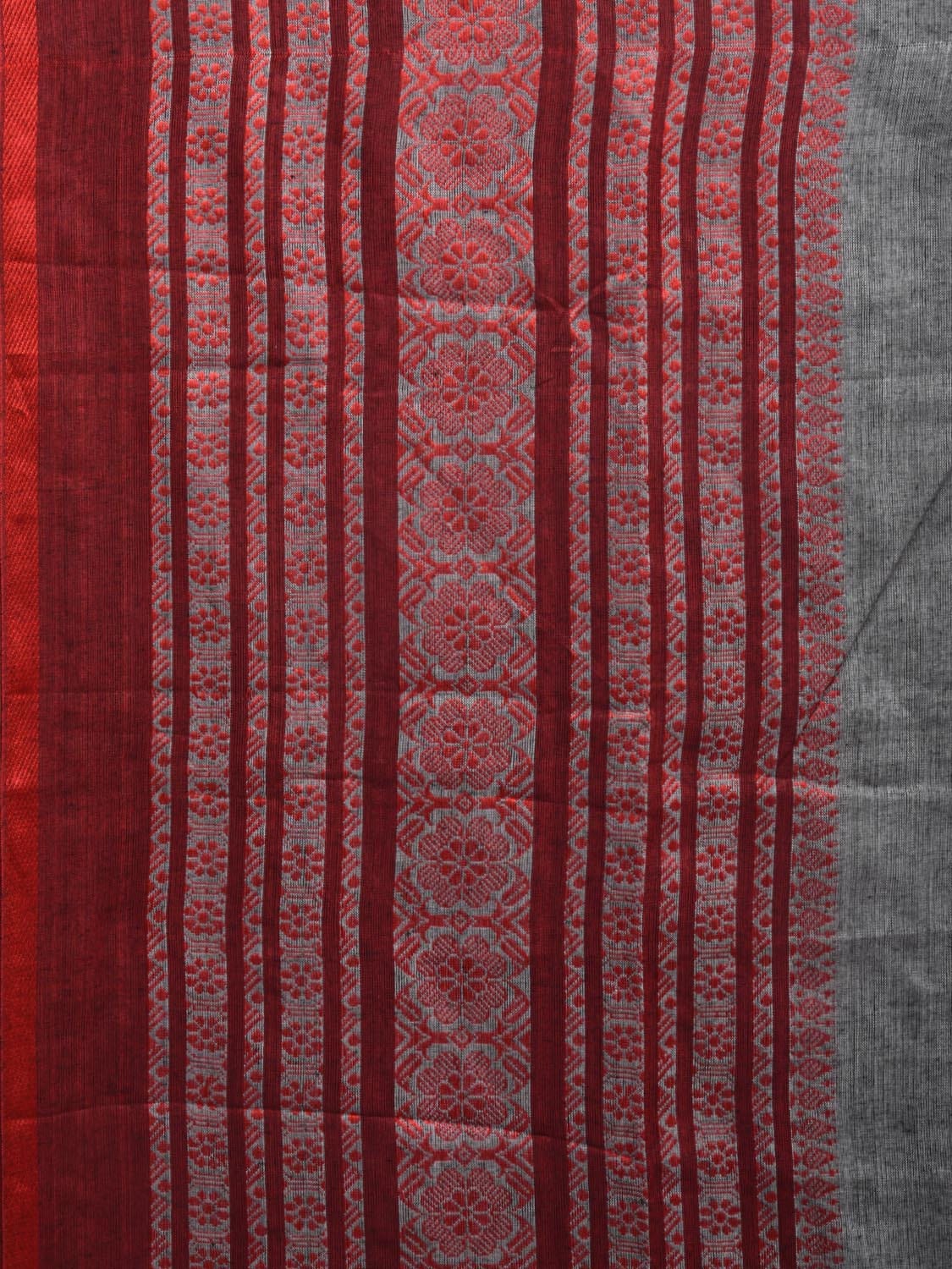 Grey and Red Pure Cotton Jacquard Plain Saree with Big Border Design o0467