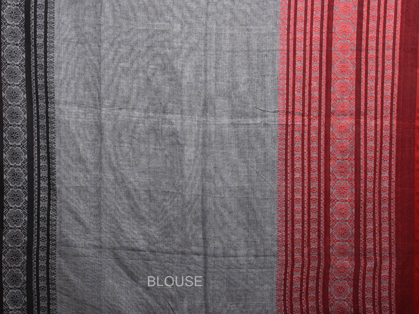 Grey and Red Pure Cotton Jacquard Plain Saree with Big Border Design o0467