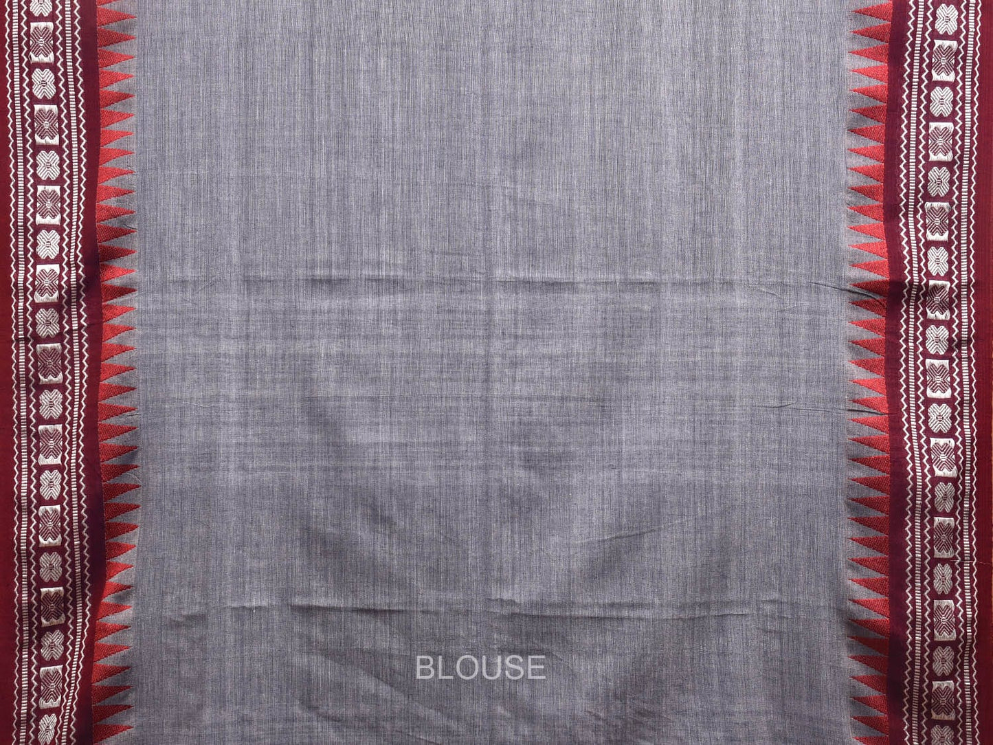 Grey and Red Pure Cotton Jacquard Plain Saree with Border Design o0465