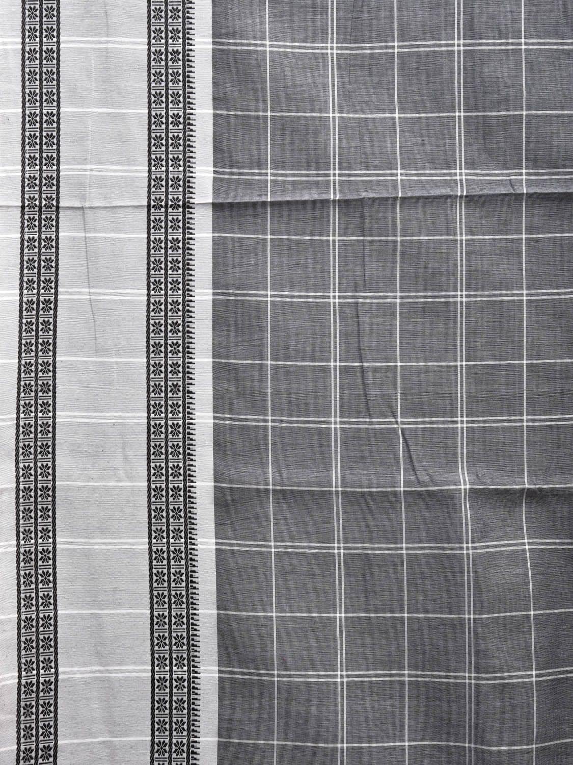 Grey and White Bamboo Cotton Saree with Big Checks Design No Blouse bc0651