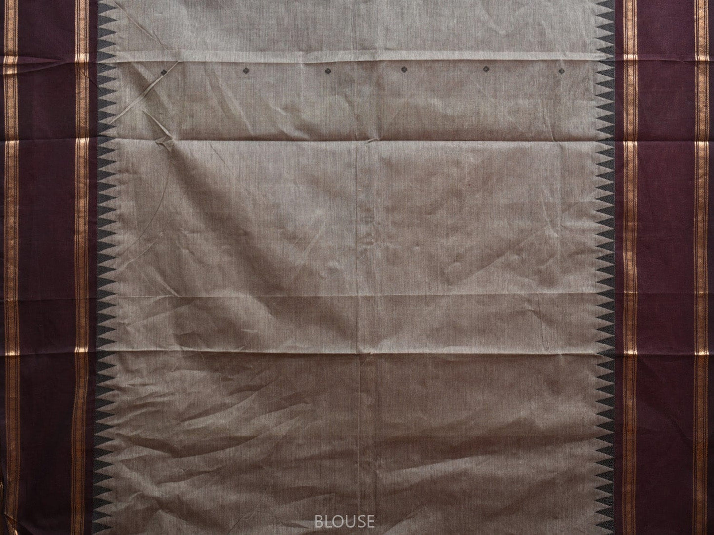 Grey and Wine Kanchipuram Cotton Saree with Strips Pallu and Temple Border Design k0729