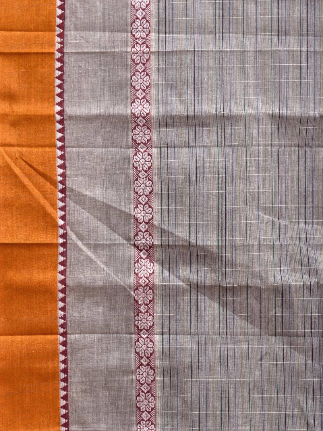 Grey and Yellow Narayanpet Cotton Handloom Saree with Strips Design No Blouse np1115