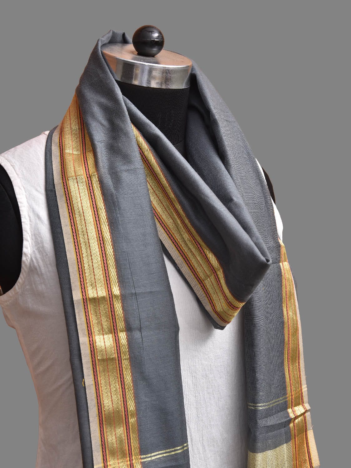 Grey Bamboo Cotton Dupatta with Zari Border ds3872