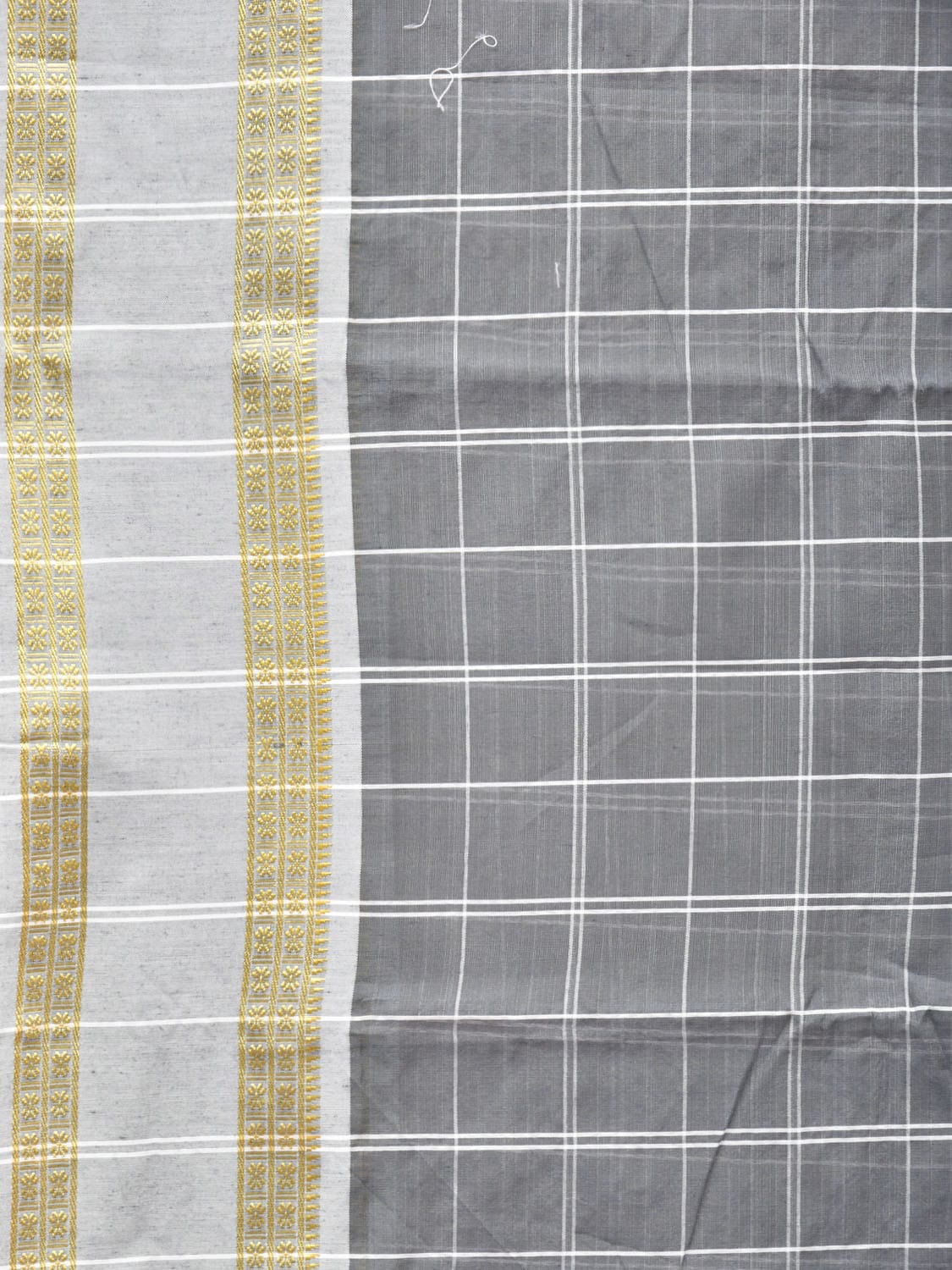 Grey Bamboo Cotton Saree with Big Checks and Doby Border Design bc0128